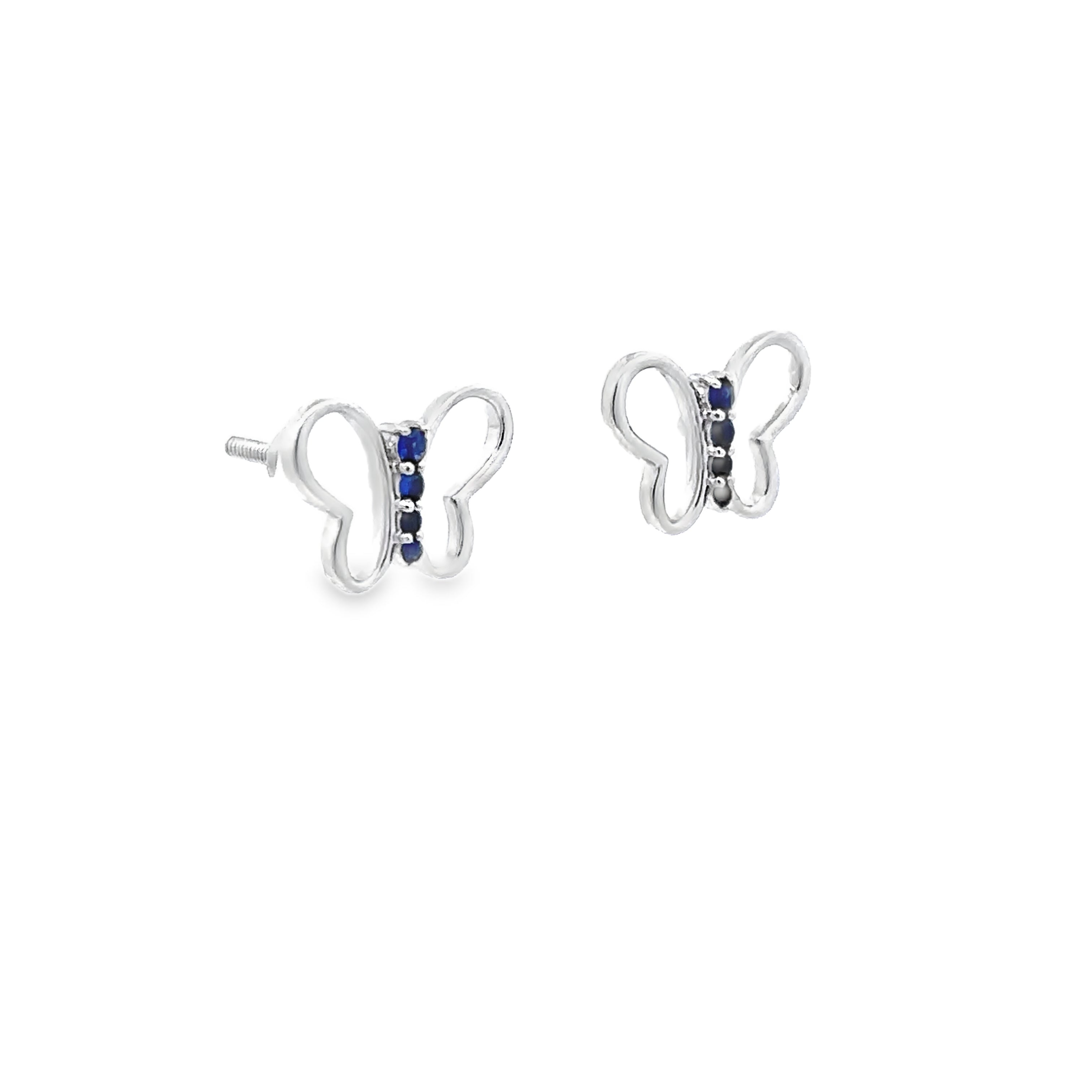 10K White Gold Sapphire Butterfly Screw-Back Stud Earrings