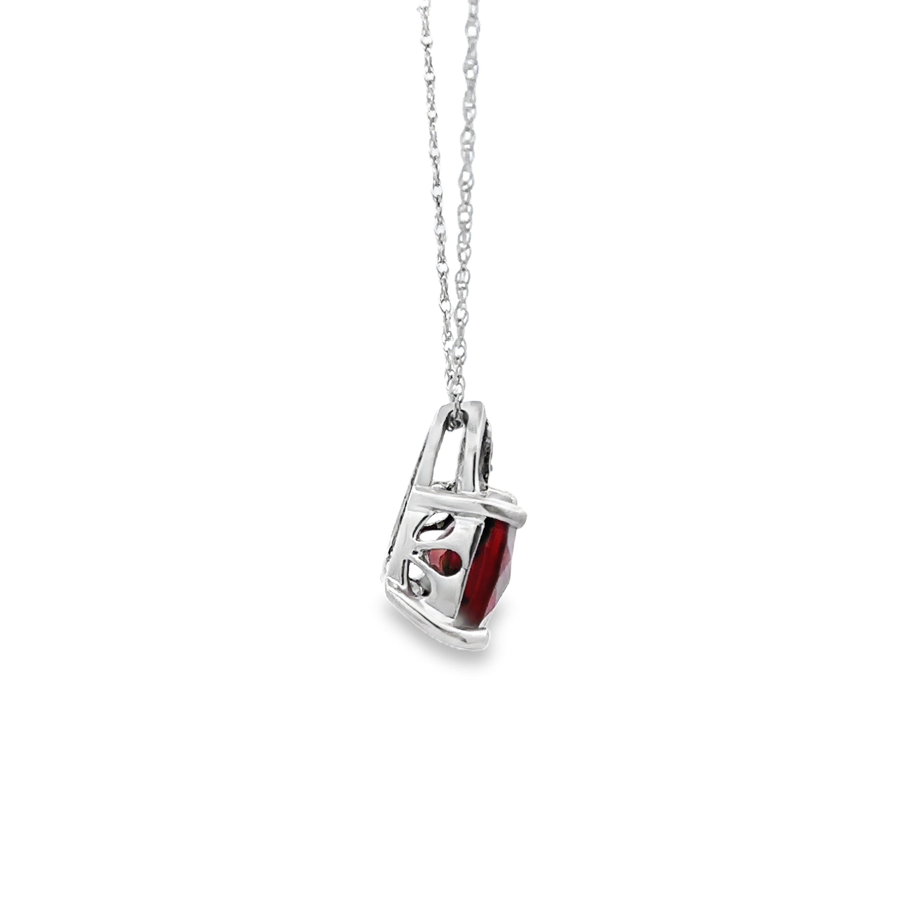 10K White Gold Garnet & Diamond Pendant