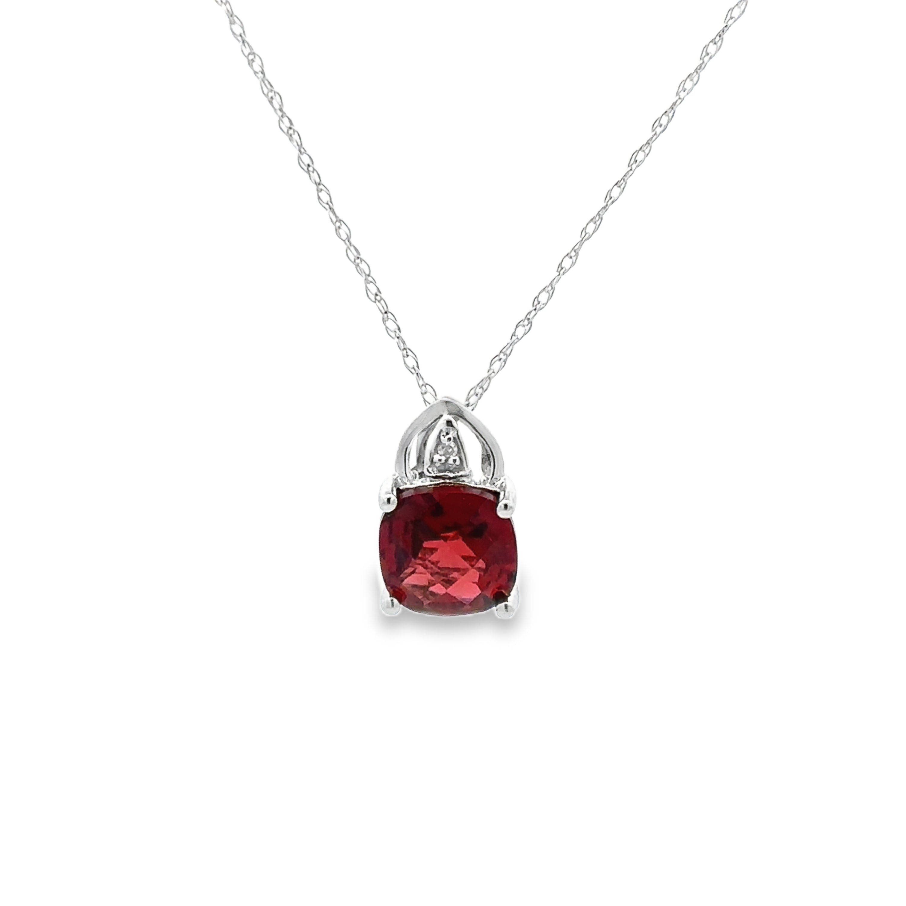 10K White Gold Garnet & Diamond Pendant