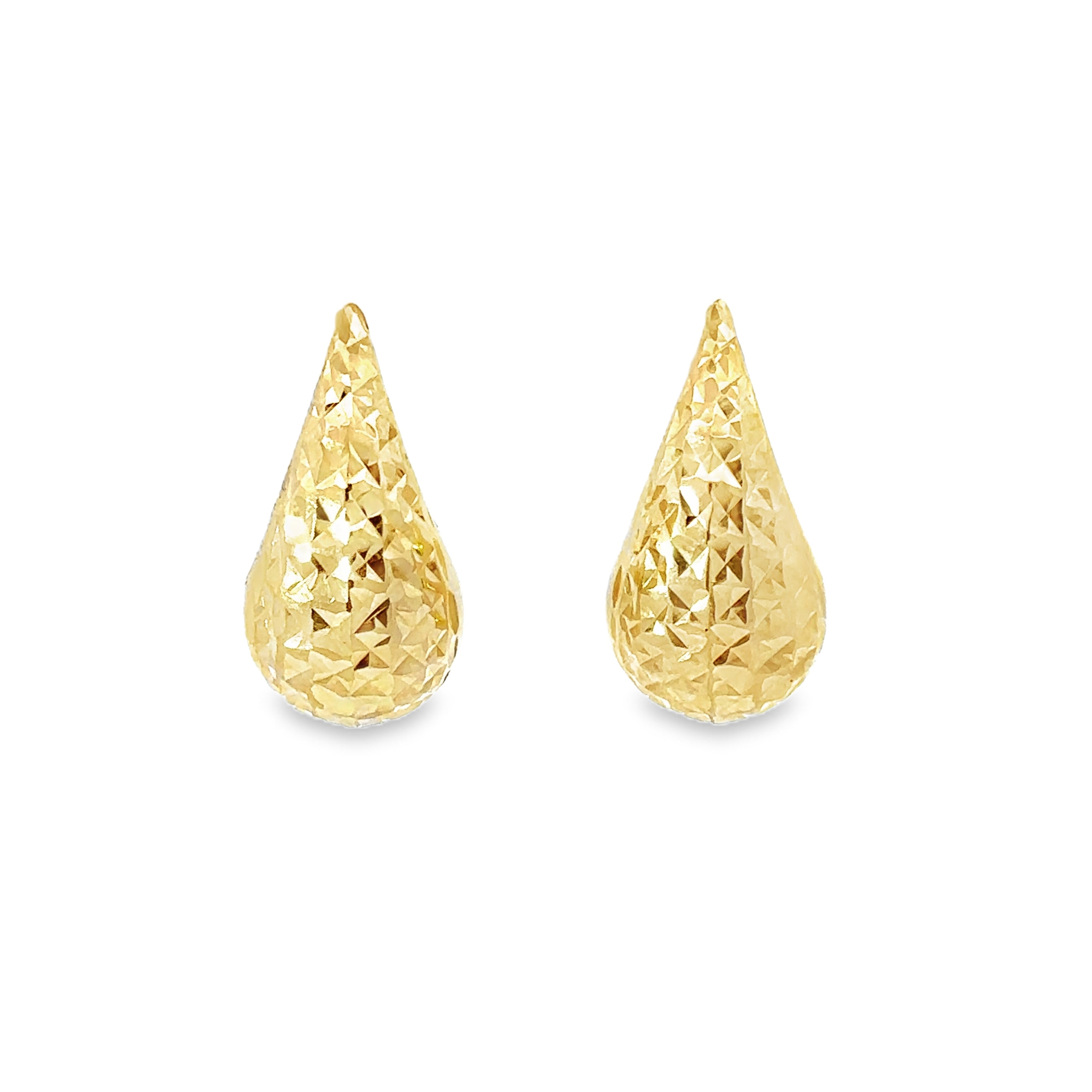 14K Yellow Gold 19.5mm Puffy Diamond-Cut Teardrop Hollow Stud Earrings