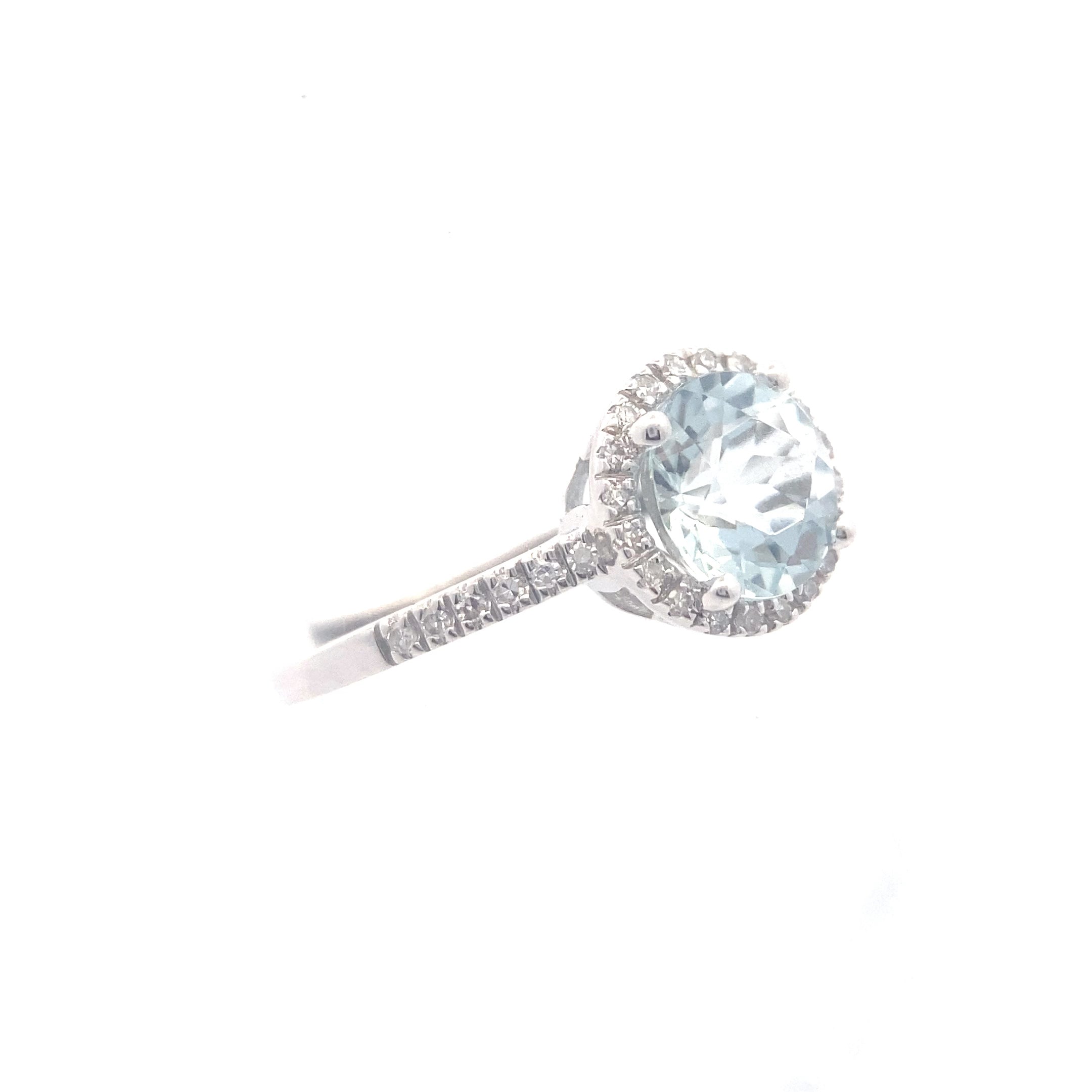 14K White Gold 1/8CT. Diamond & 1-1/8CT. Aquamarine Ring