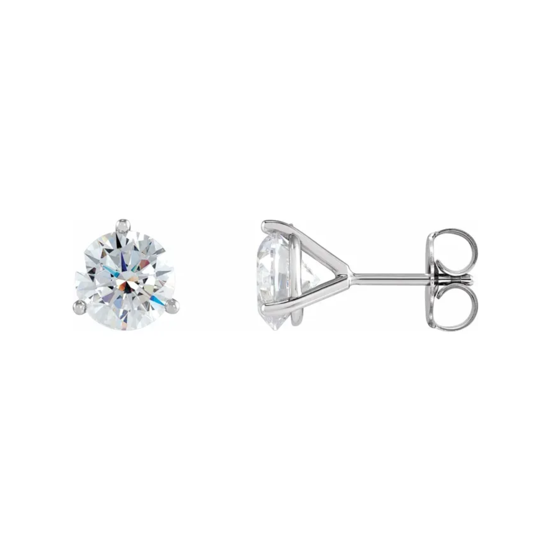 14K White Gold 2CTW. Round Lab-Grown Diamond 3-Prong Martini-Set Stud Earrings