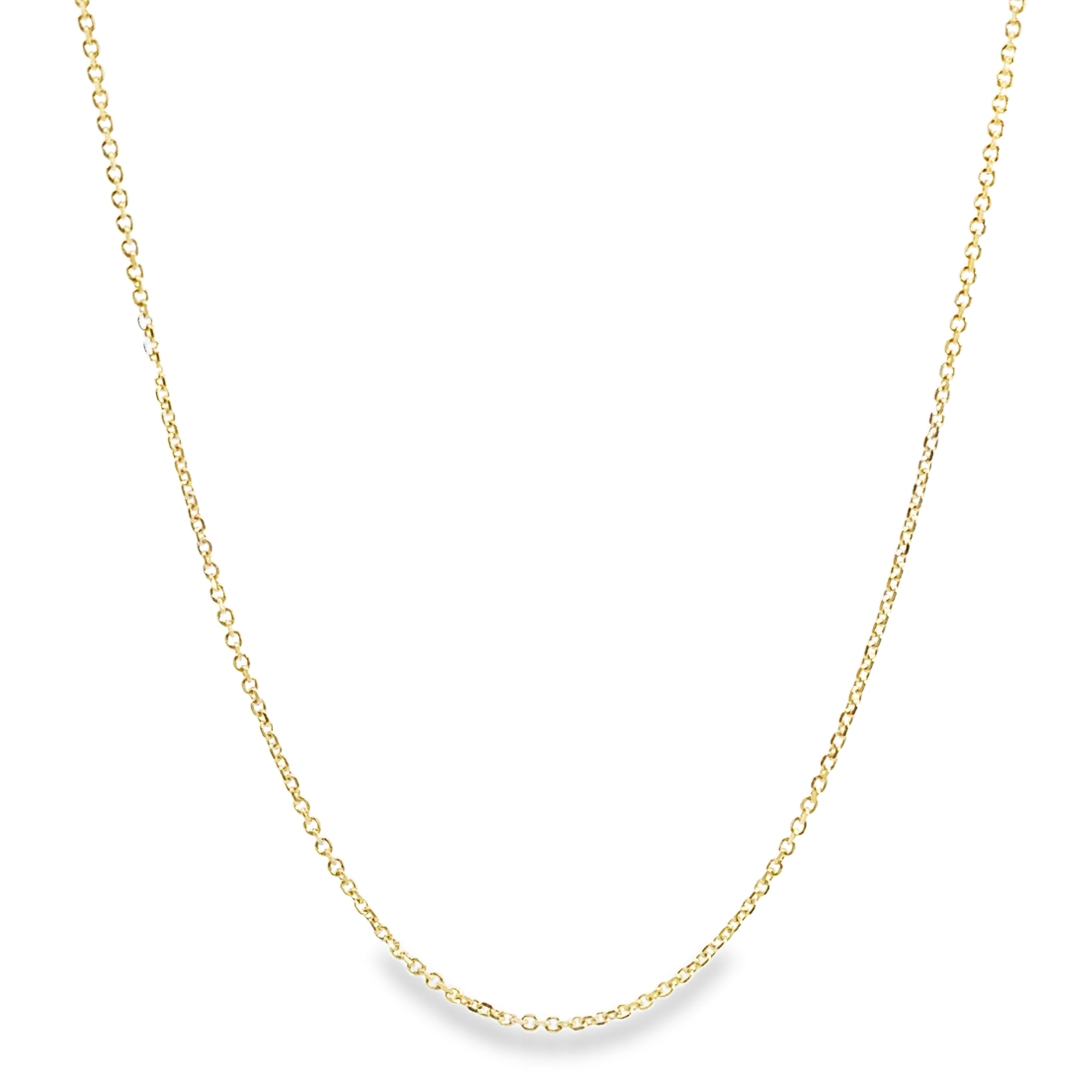 Curved view of 14K Yellow Gold 1MM 20" Diamond-Cut Cable Chain