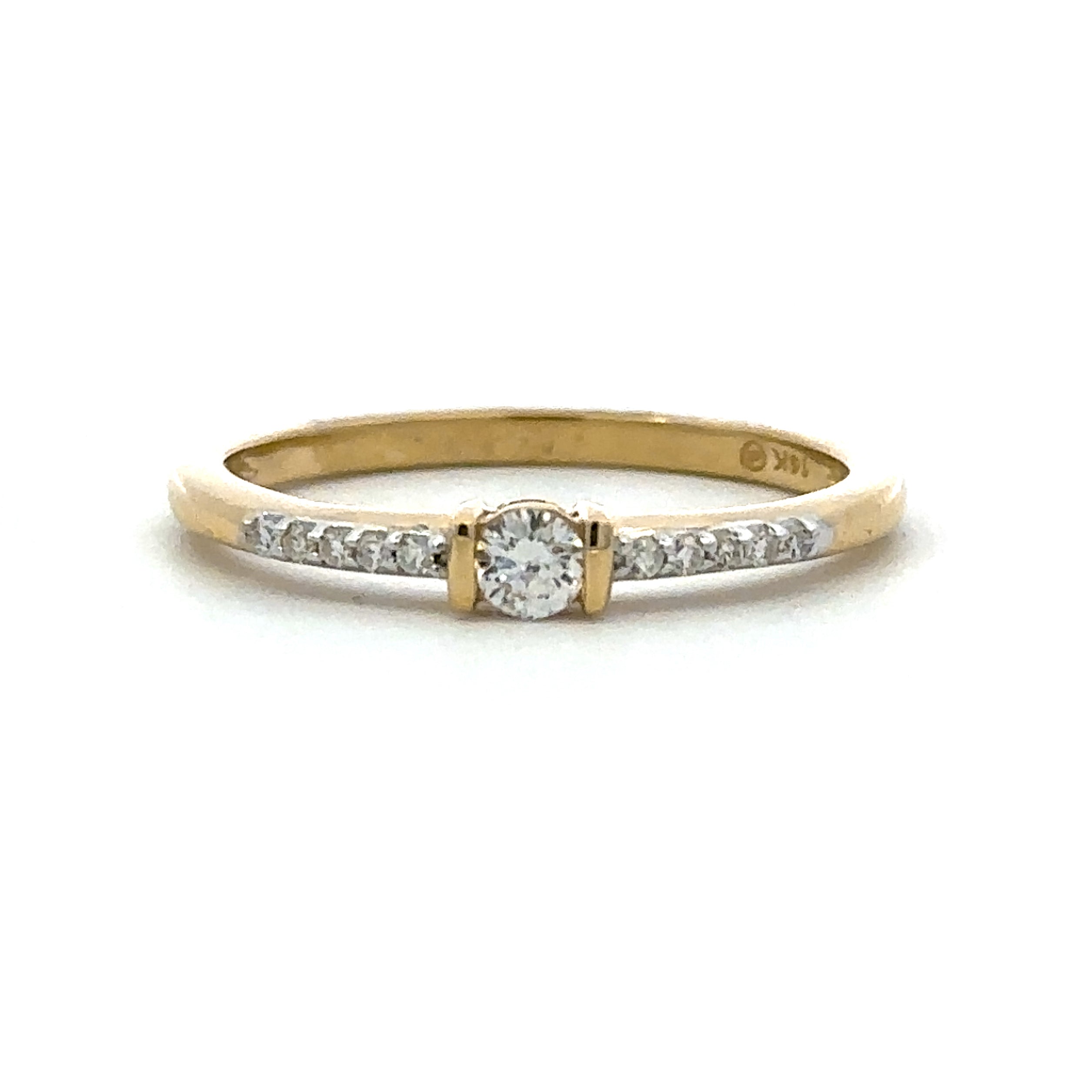 14K Yellow Gold 1/5CT. Accented Diamond Bar Ring