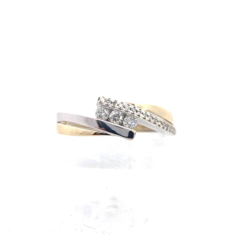 10K Two-Tone White & Yellow Gold 1/5CT. Diamond 3-Stone Bypass Ring