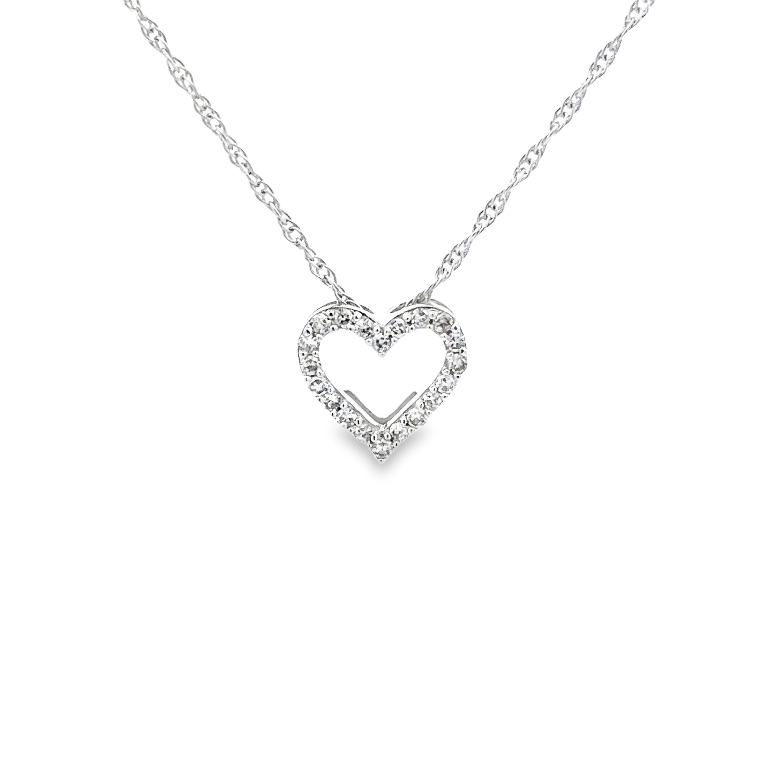 14K White Gold 1/10CT. Diamond Heart Slide Pendant Necklace