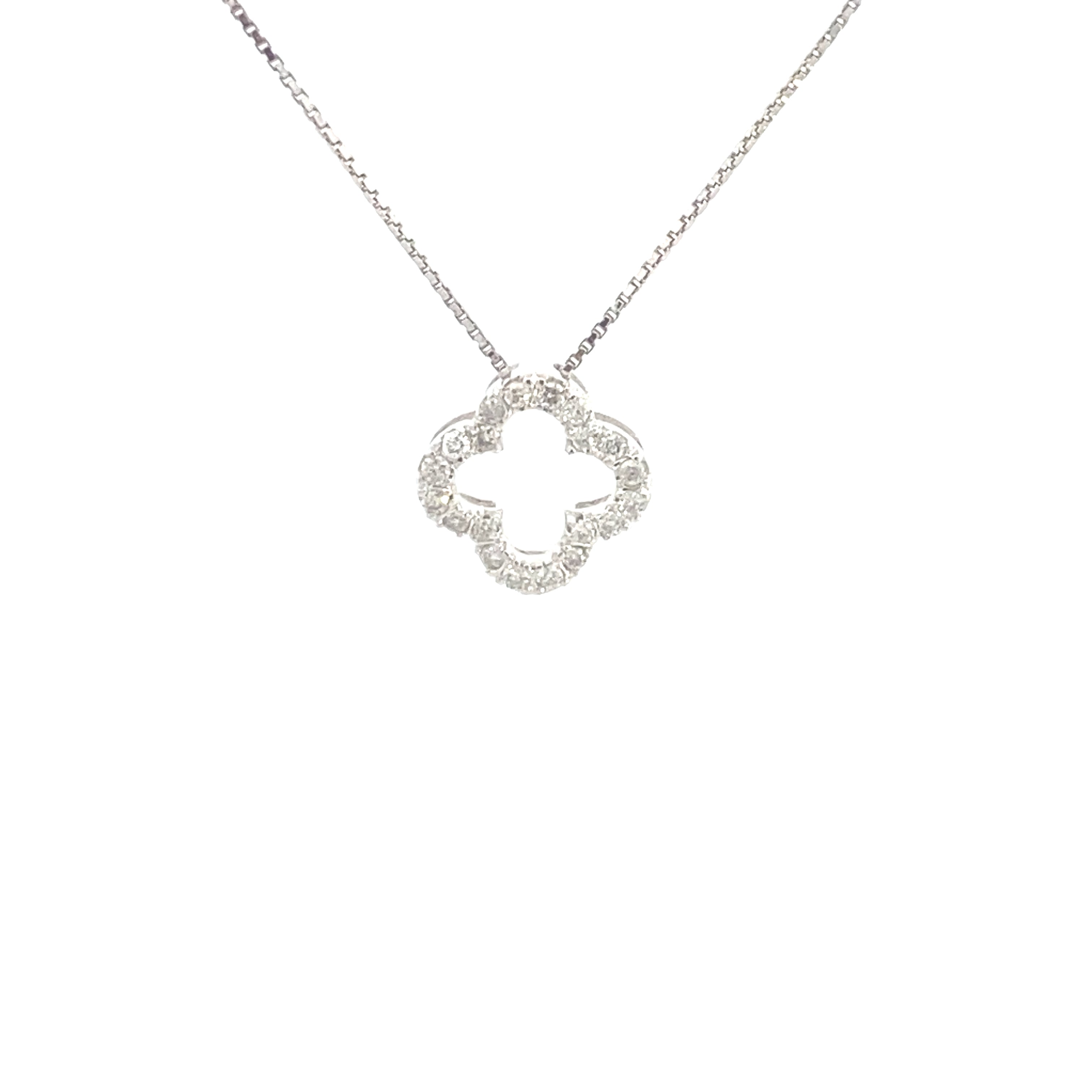 10K White Gold 1/6CT. Diamond Clover Pendant