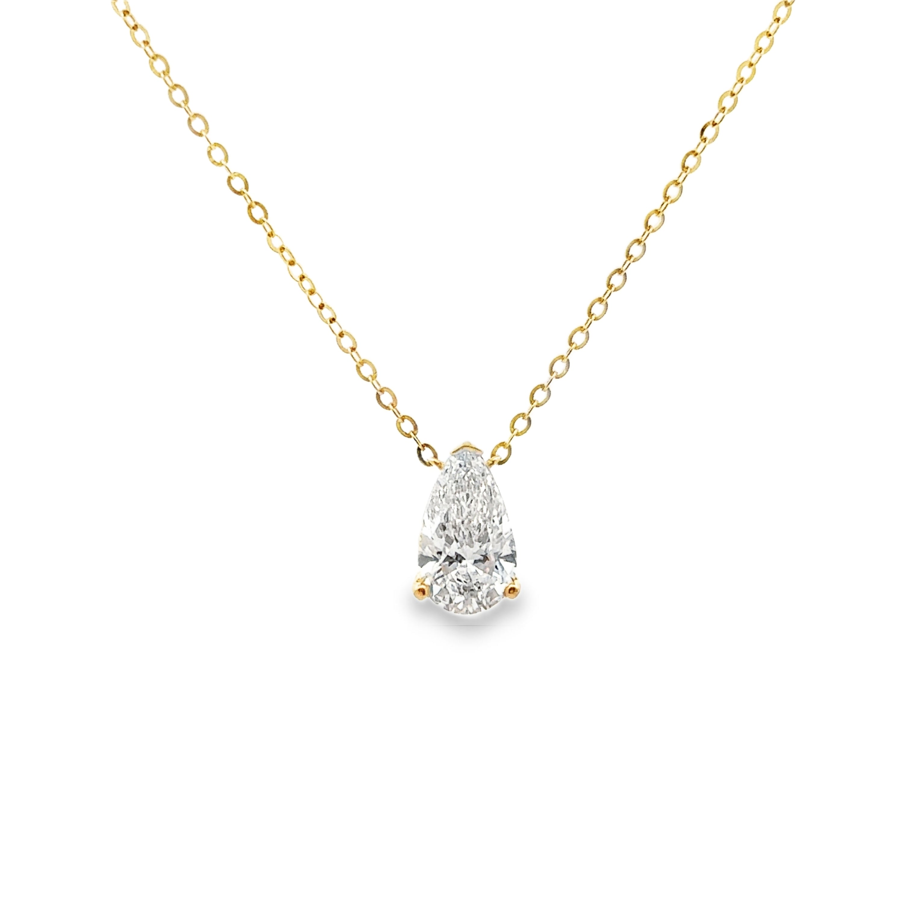 Front View 14K Yellow Gold Certified  1.15CT. Pear-Cut Lab-Grown Diamond 18" Necklace