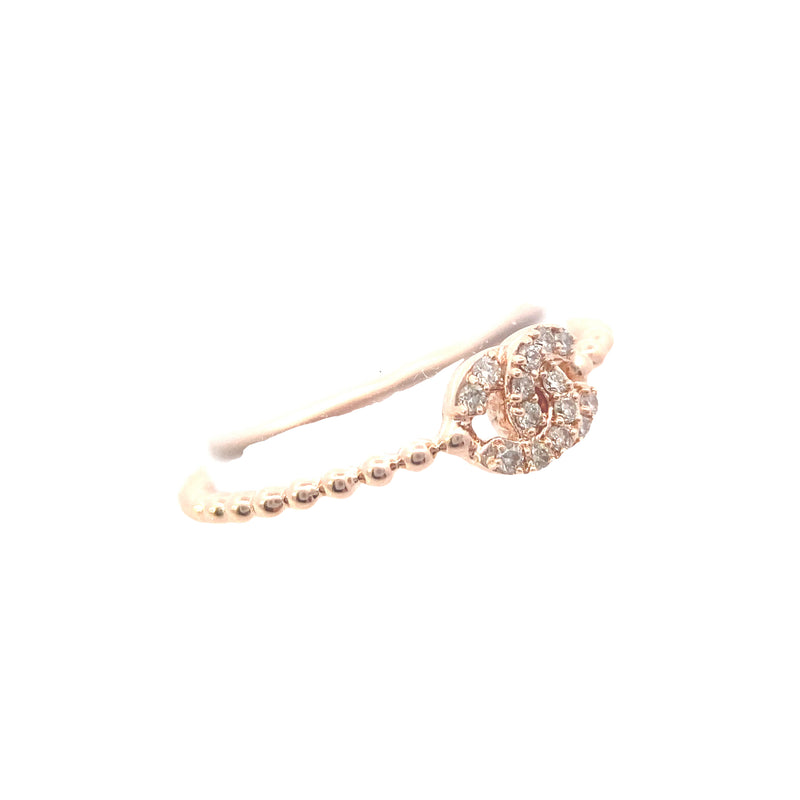 14K Rose Gold 1/10CT. Petite Designer Diamond Stackable Ring with Beaded Shank