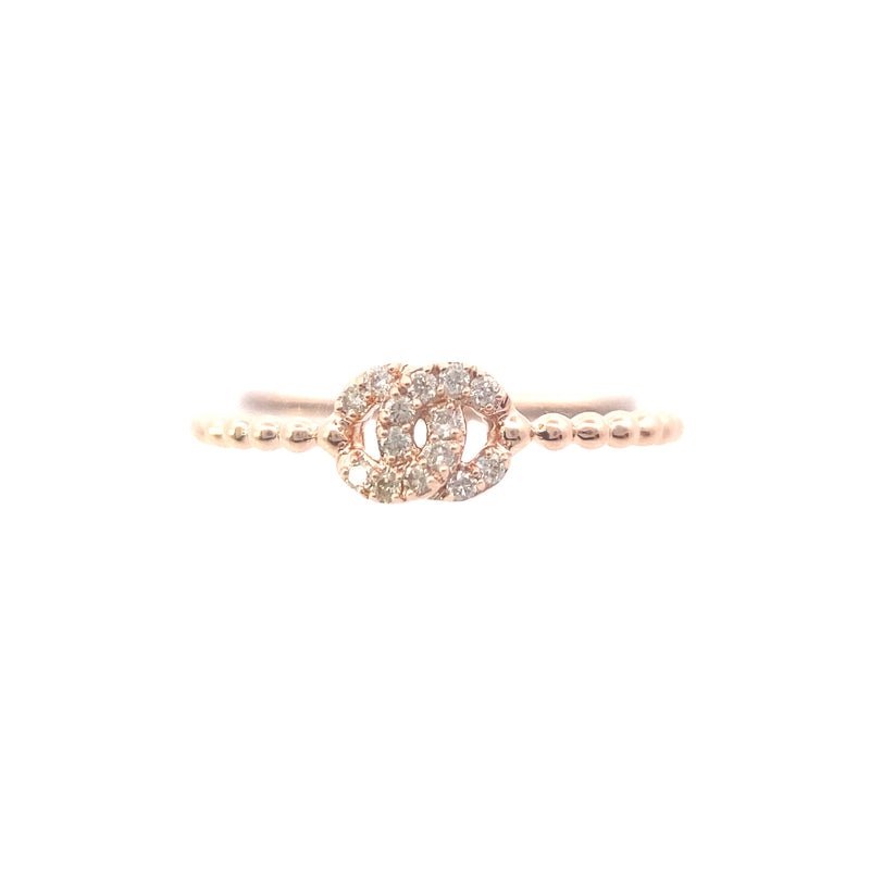14K Rose Gold 1/10CT. Petite Designer Diamond Stackable Ring with Beaded Shank