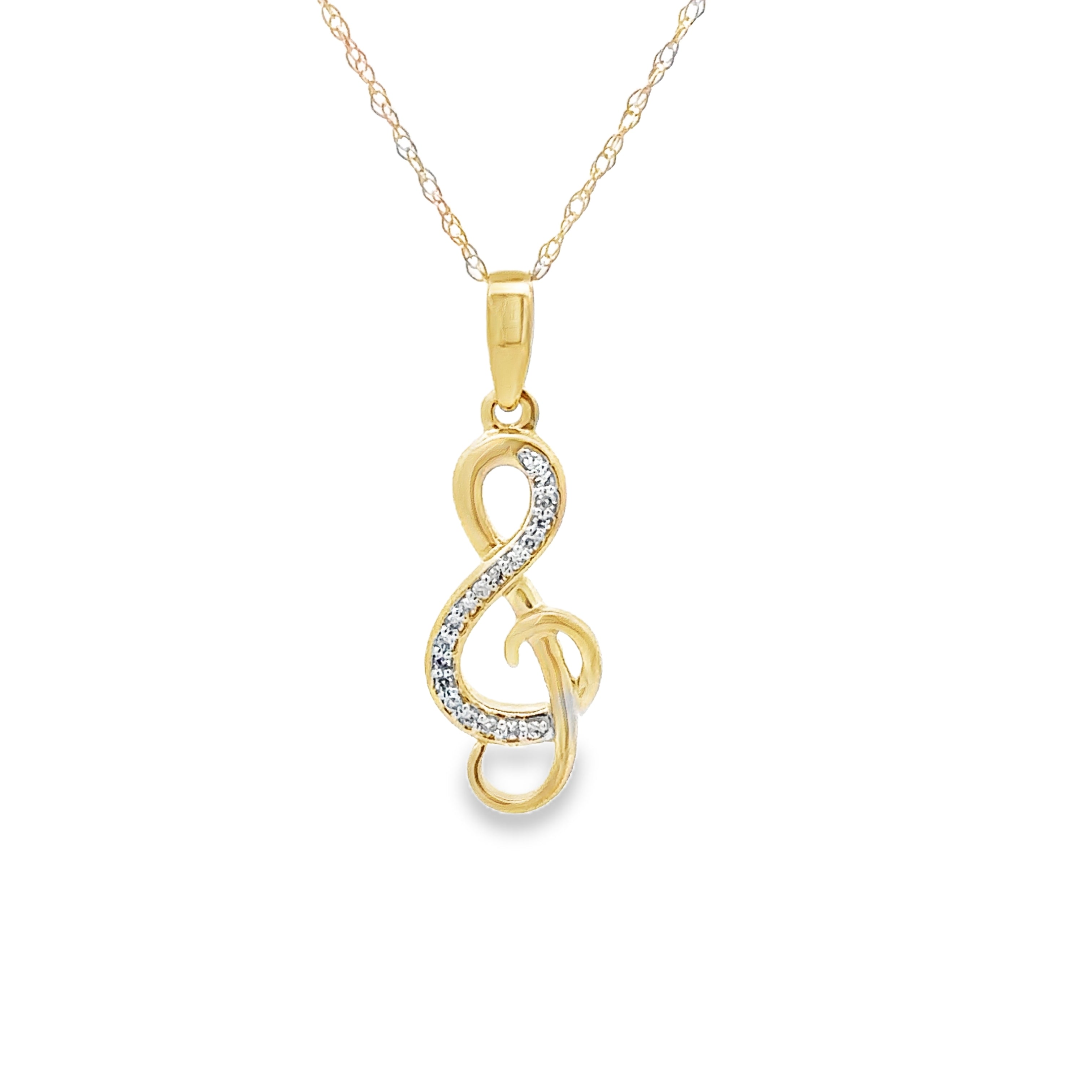 10K Yellow Gold 1/20CT. Diamond Treble Clef Pendant Necklace