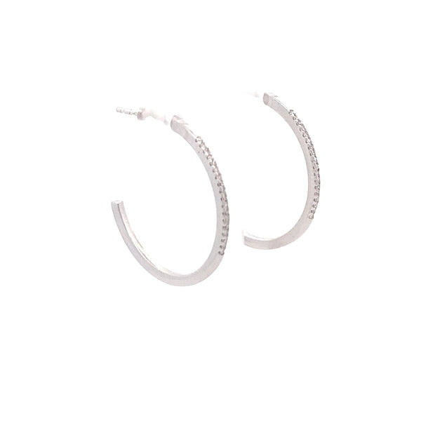 10K White Gold 1/10CT. Medium Diamond J Hoop Earrings