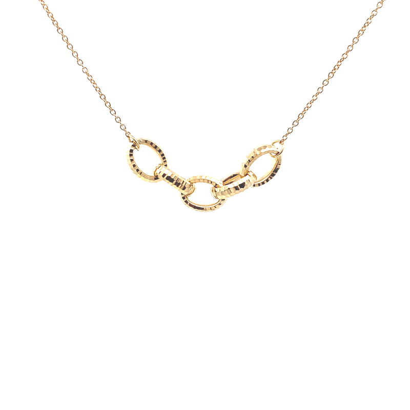 10K Yellow Gold Diamond-Cut Interlocking Oval Necklace with 18" Chain
