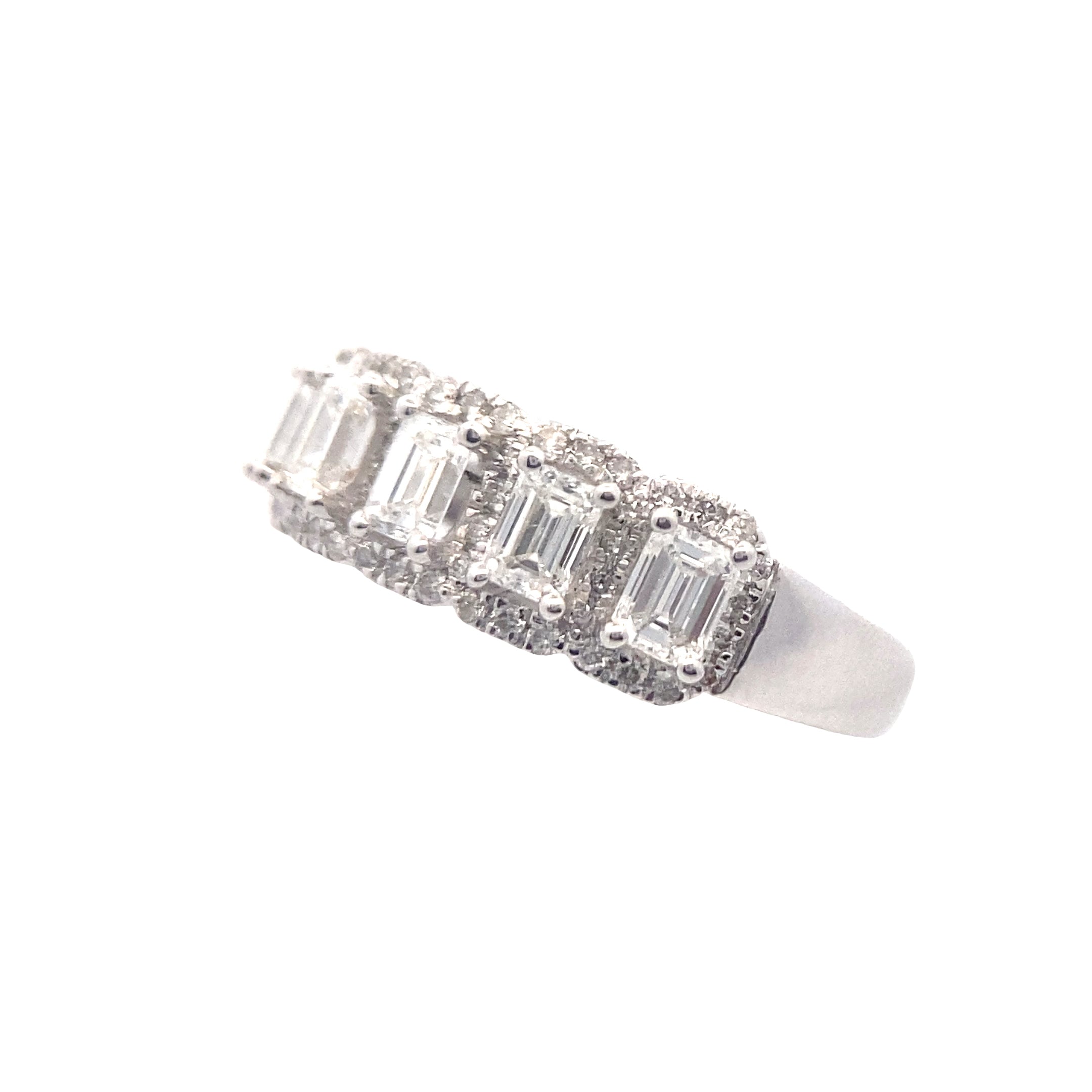 14K White Gold 1-1/8 CT. Emerald-Cut Diamond Halo Anniversary Band