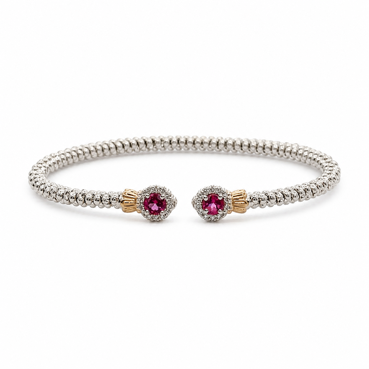 VAHAN 14K Yellow Gold & Sterling Silver 0.14CTW. Pink Topaz 2MM Stackable Bracelet