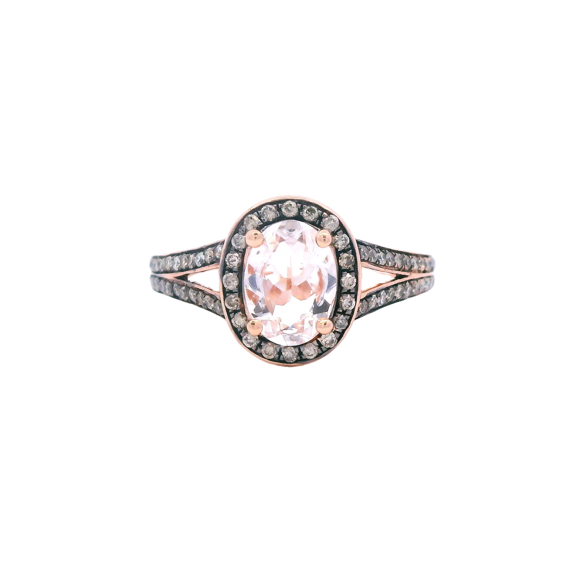 14K Rose Gold Oval Peach Morganite & Diamond Ring