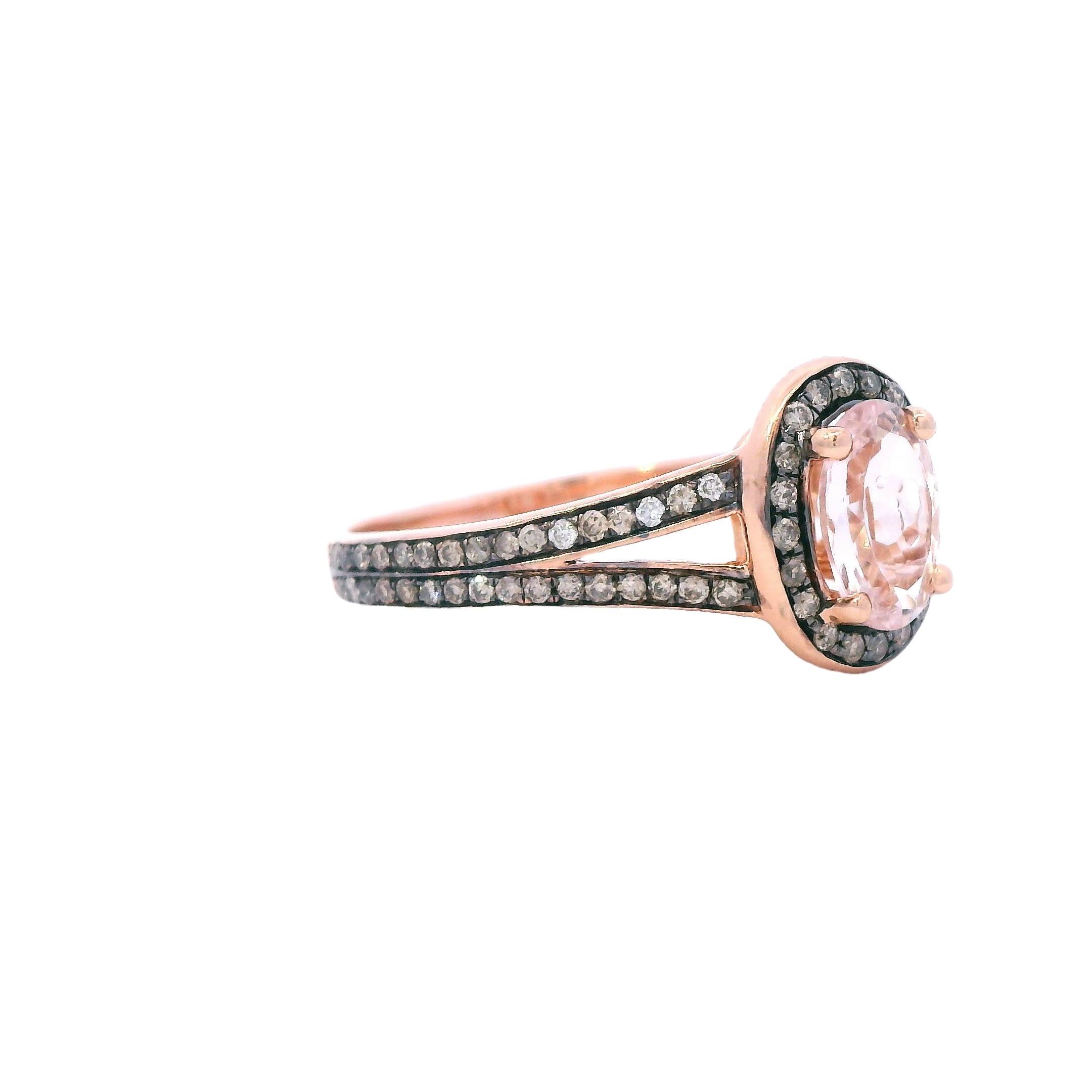 14K Rose Gold Oval Peach Morganite & Diamond Ring