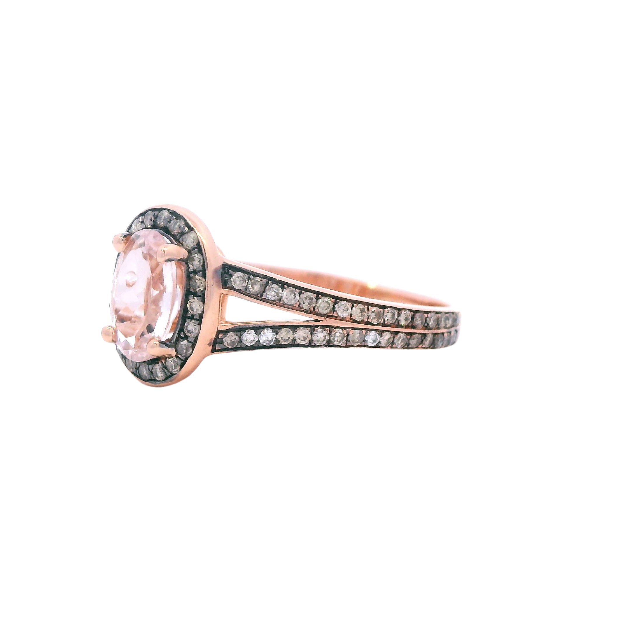 14K Rose Gold Oval Peach Morganite & Diamond Ring