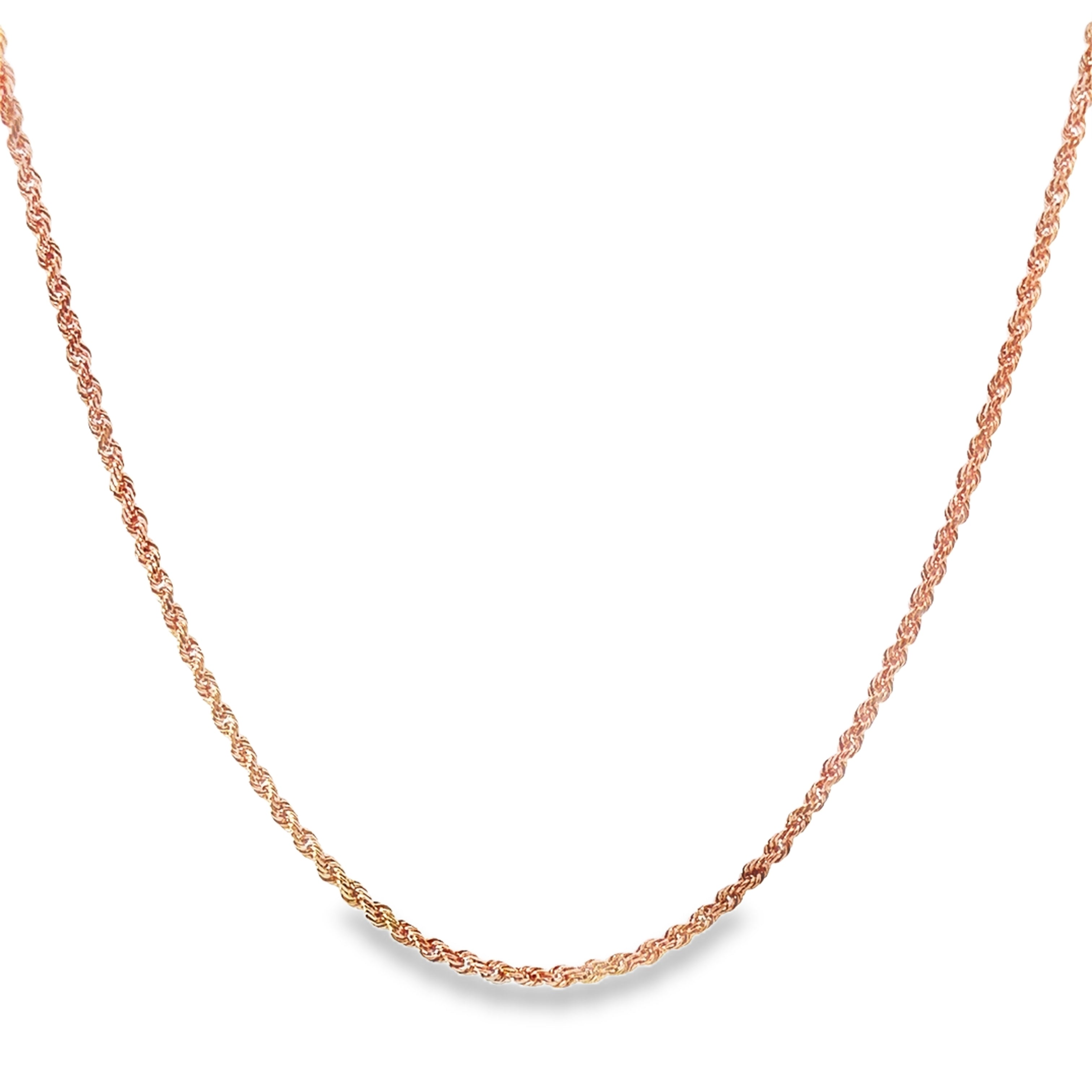 10K Rose Gold 3.0mm 20" Diamond-Cut Rope Chain in front of white background.
