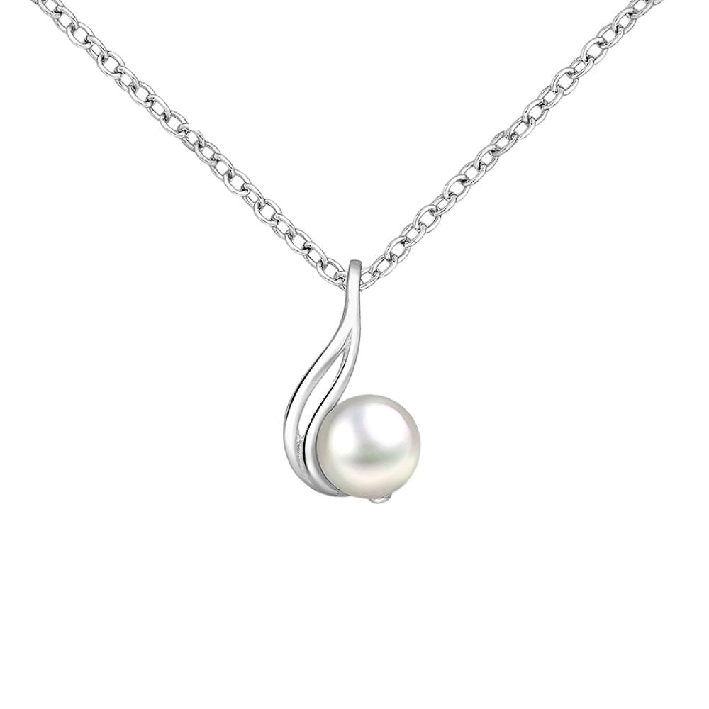 Sterling Silver Swirling Pearl Pendant Necklace