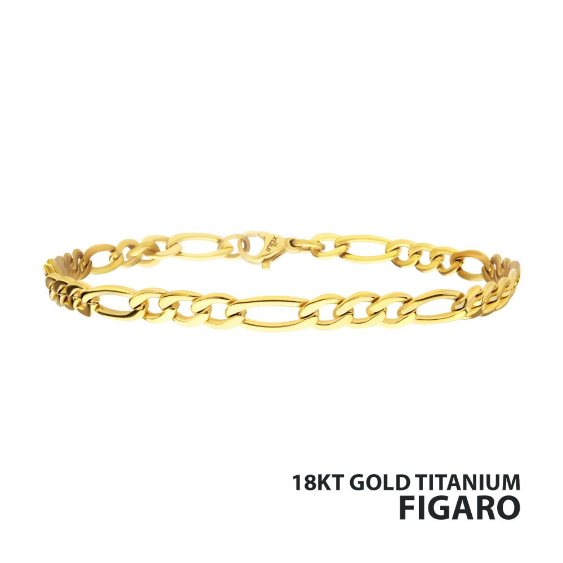 INOX 4.7mm 18Kt Gold IP Titanium Figaro Chain Bracelet