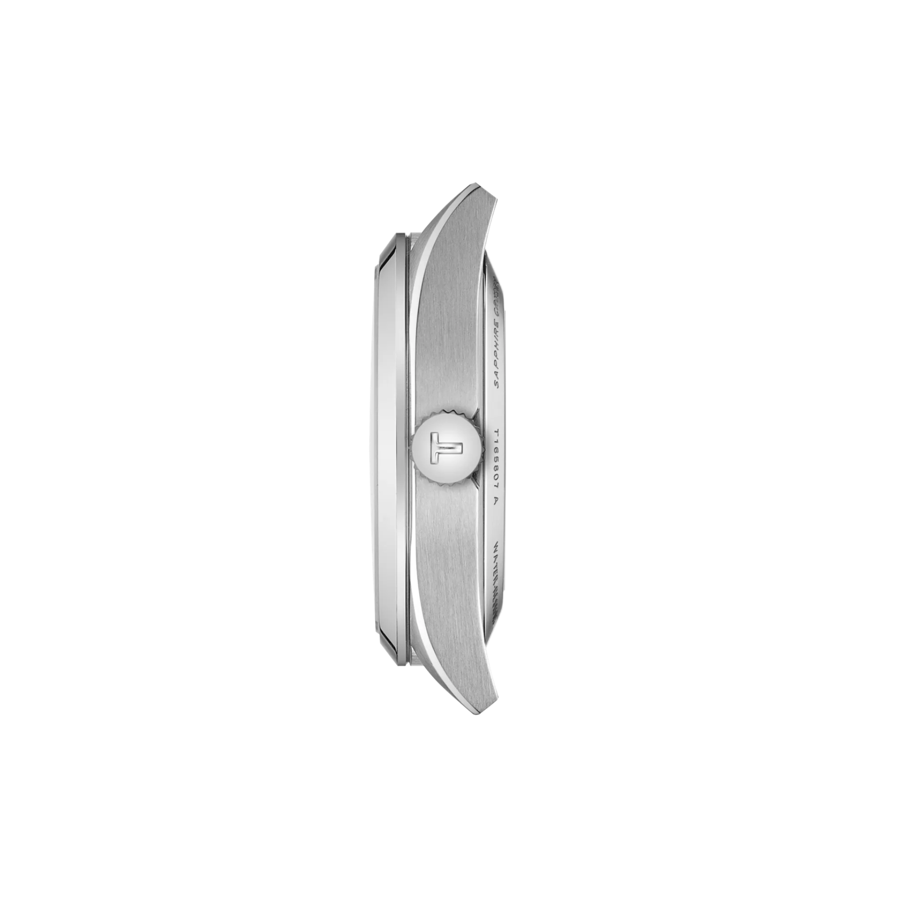 Silver watch case on a white background