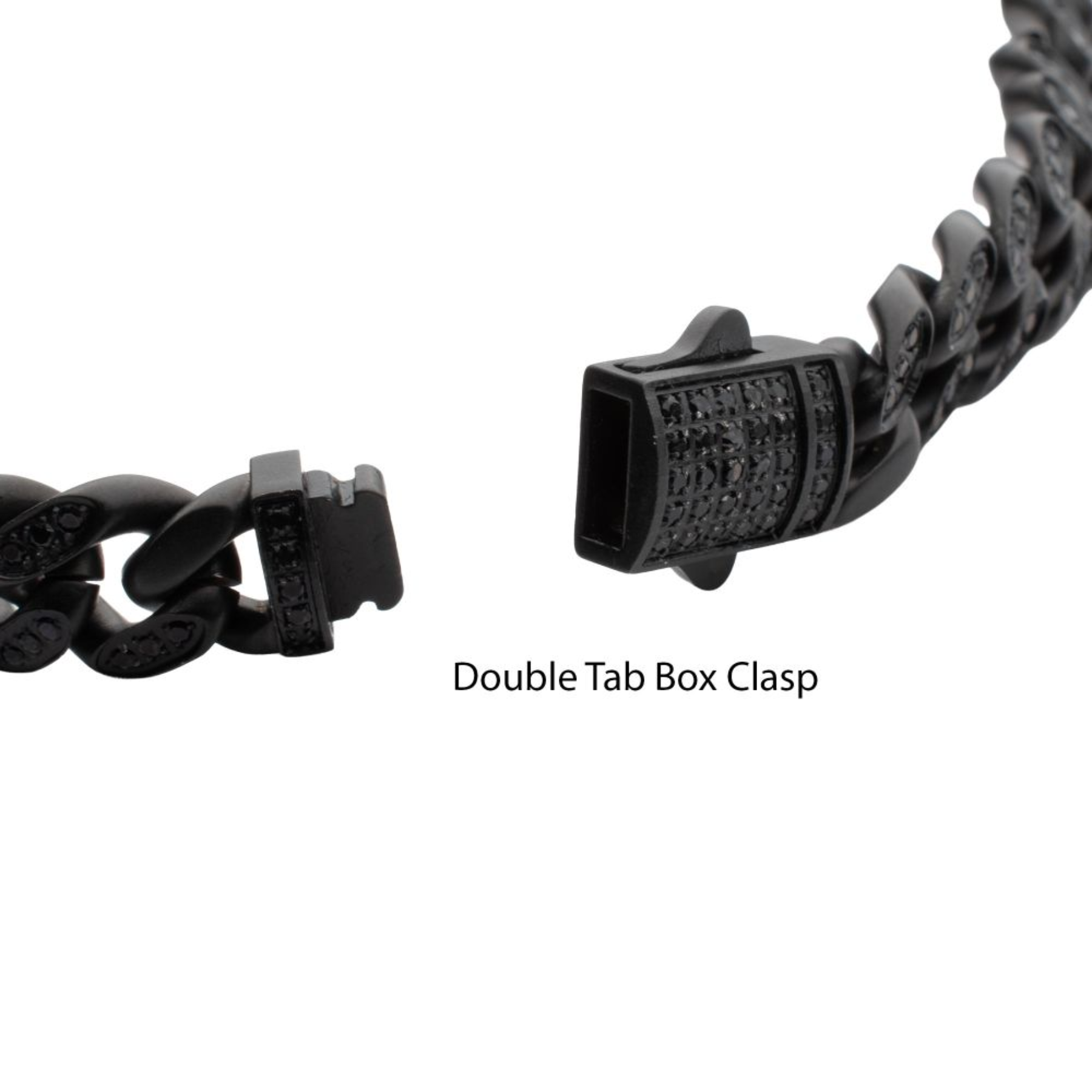 Inox Men's 8mm Black IP Steel Miami Cuban Chain Bracelet with 1mm CNC Set Black Spinel
