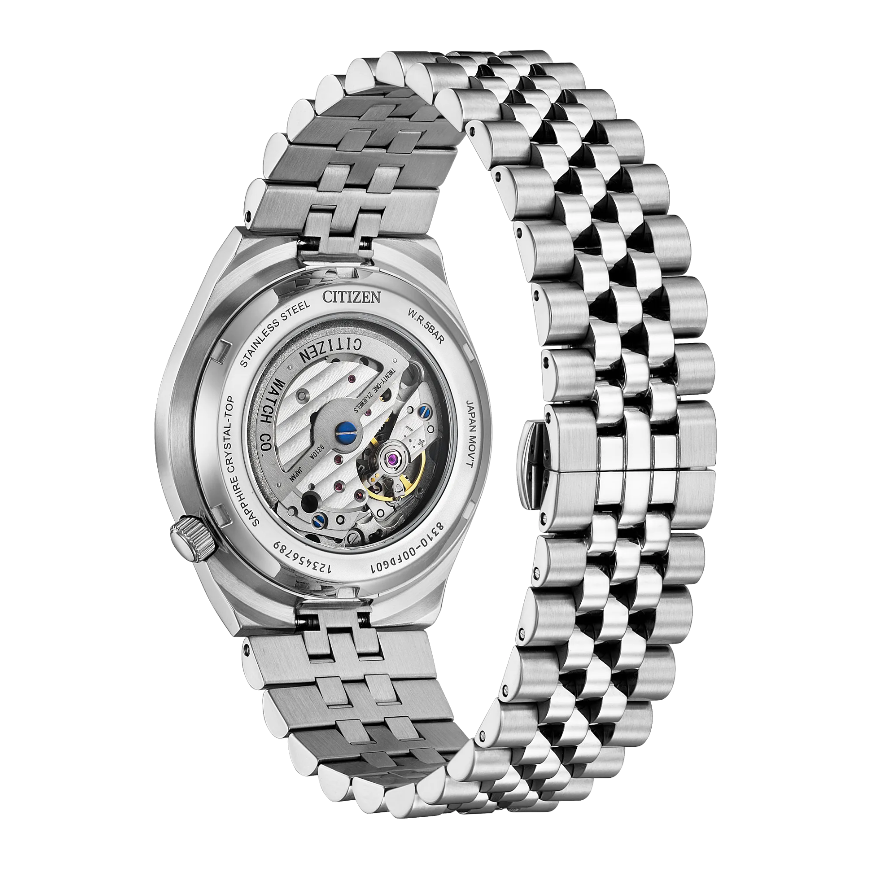 Silver watch with a detailed face on a white background