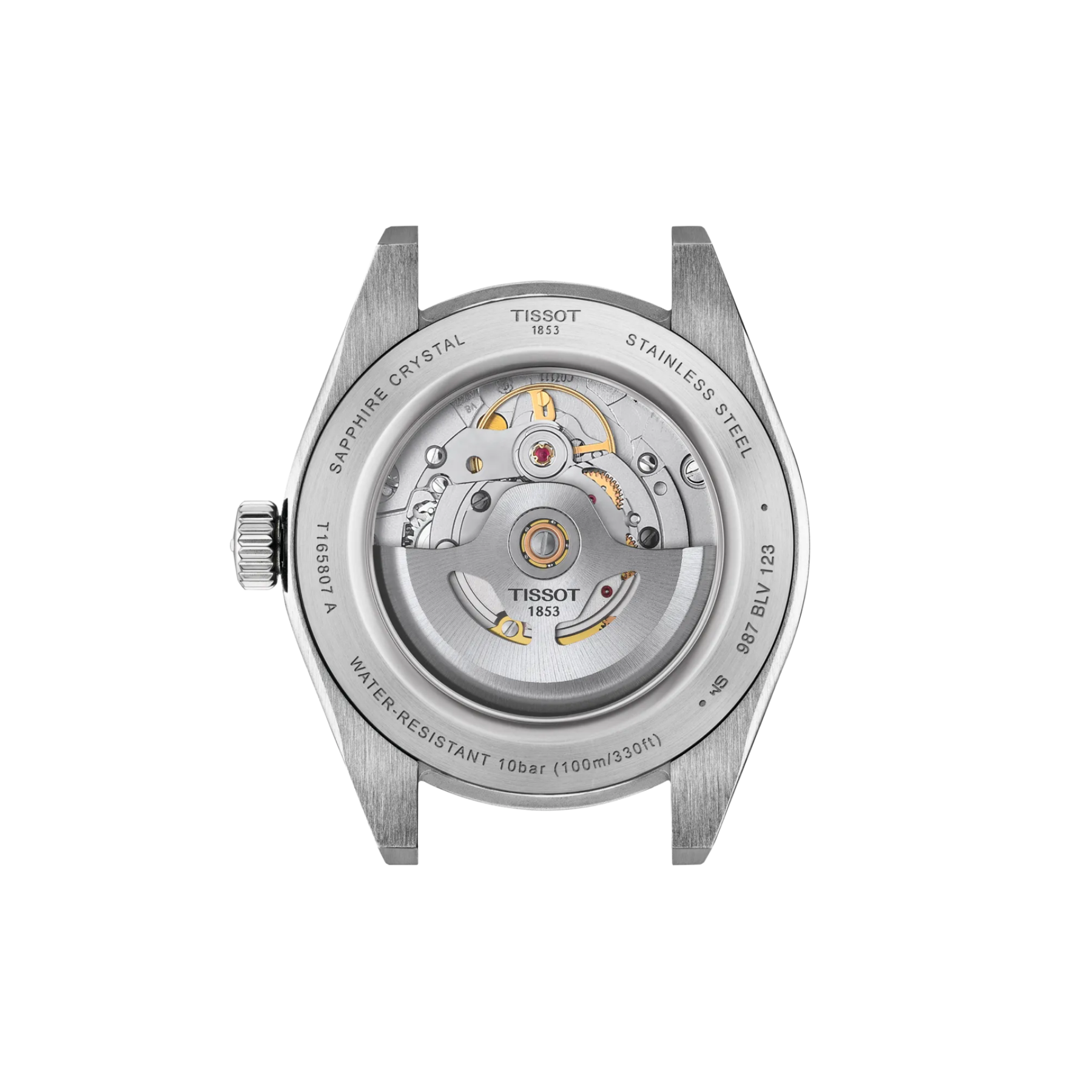 Tissot watch mechanism on a white background