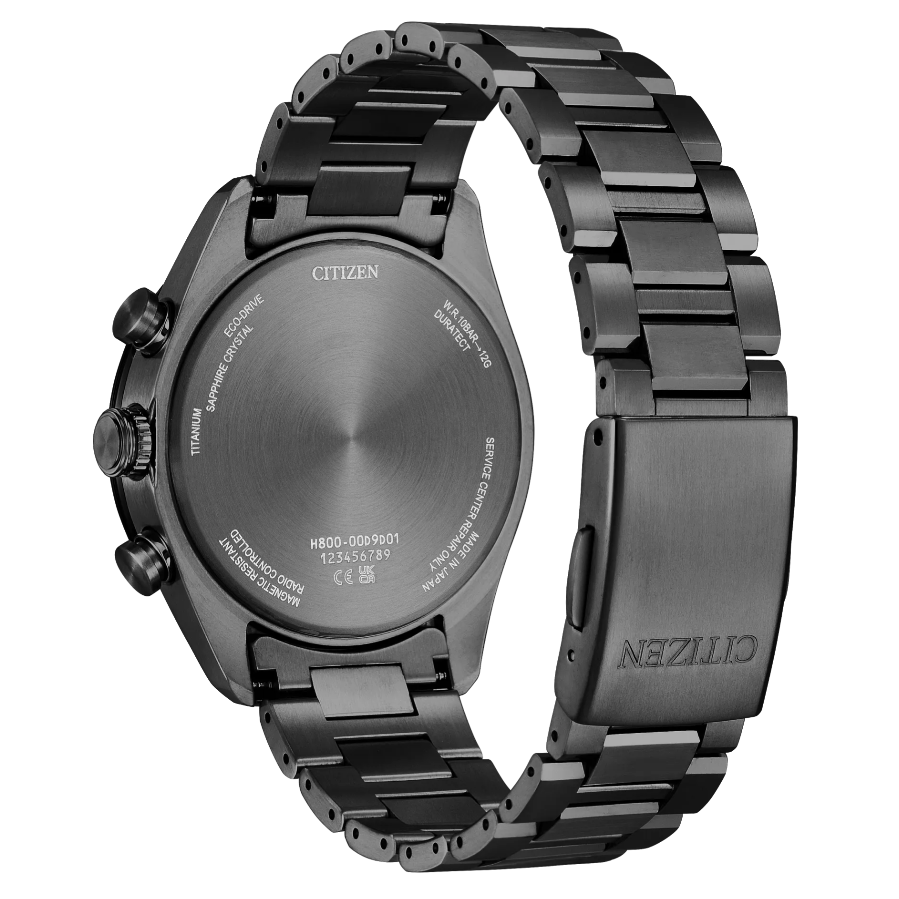 Black Citizen watch with metal band on a white background
