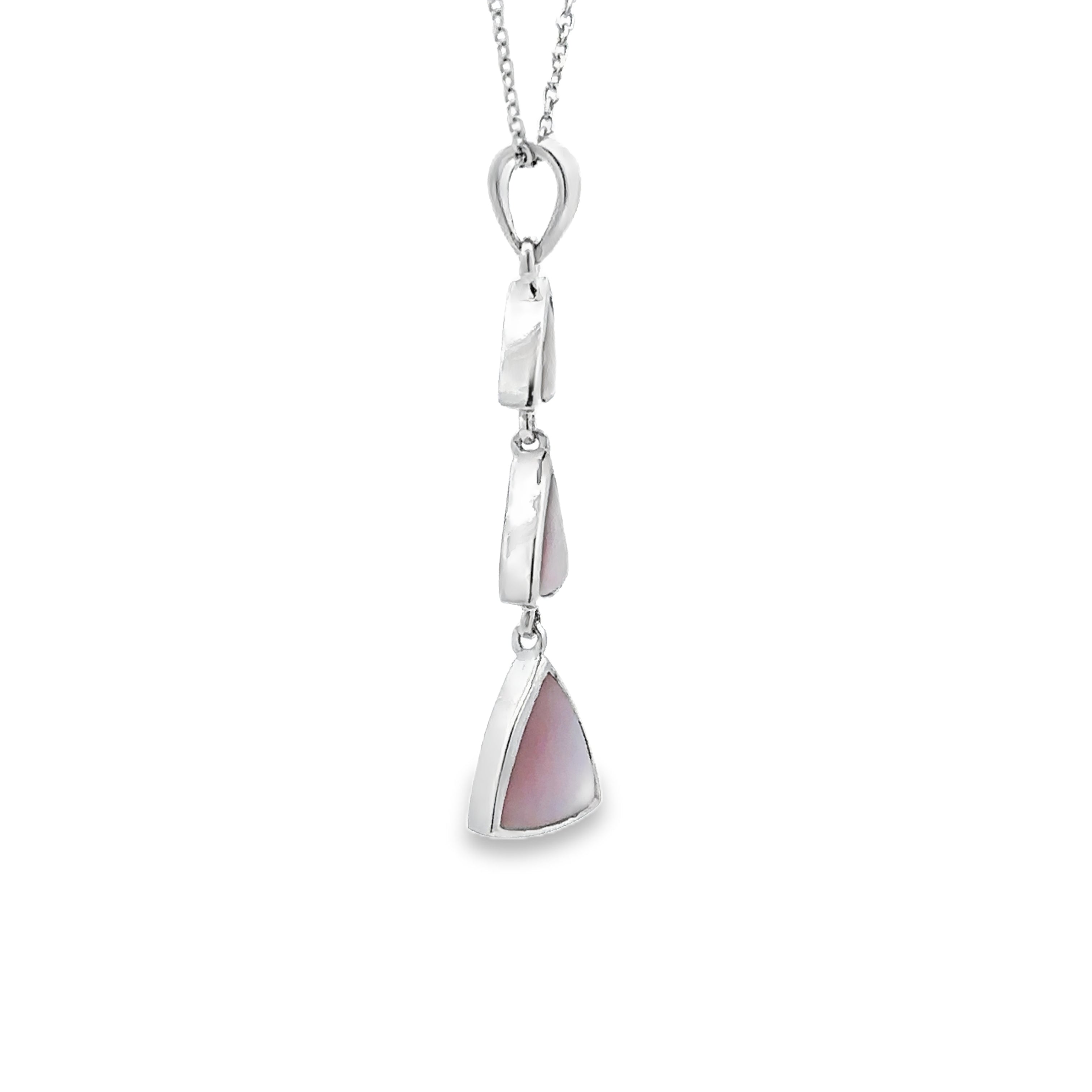 Sterling Silver Pink Mother of Pearl Graduated Triangle Pendant Necklace