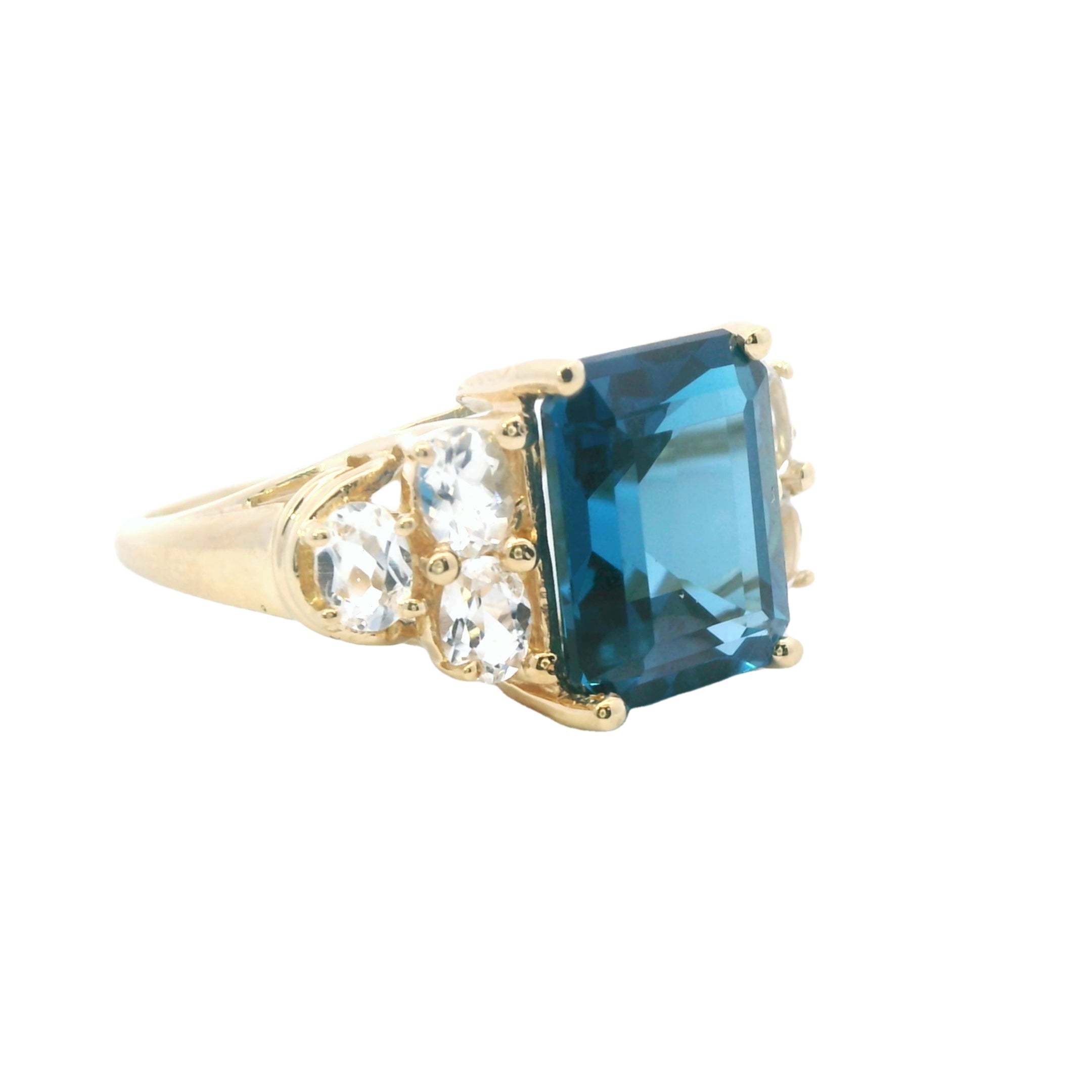 Estate Collection: 10K Yellow Gold Emerald-Cut London Blue Topaz/White Topaz Ring