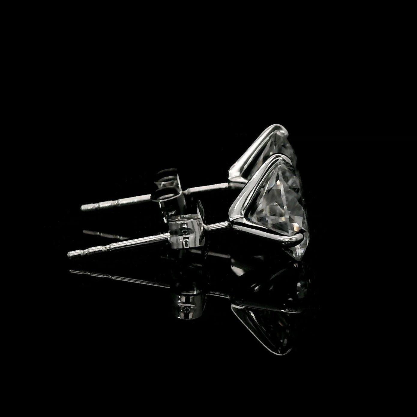 14K White Gold 2CTW. Moissanite 3-Prong Martini-Set Stud Earrings