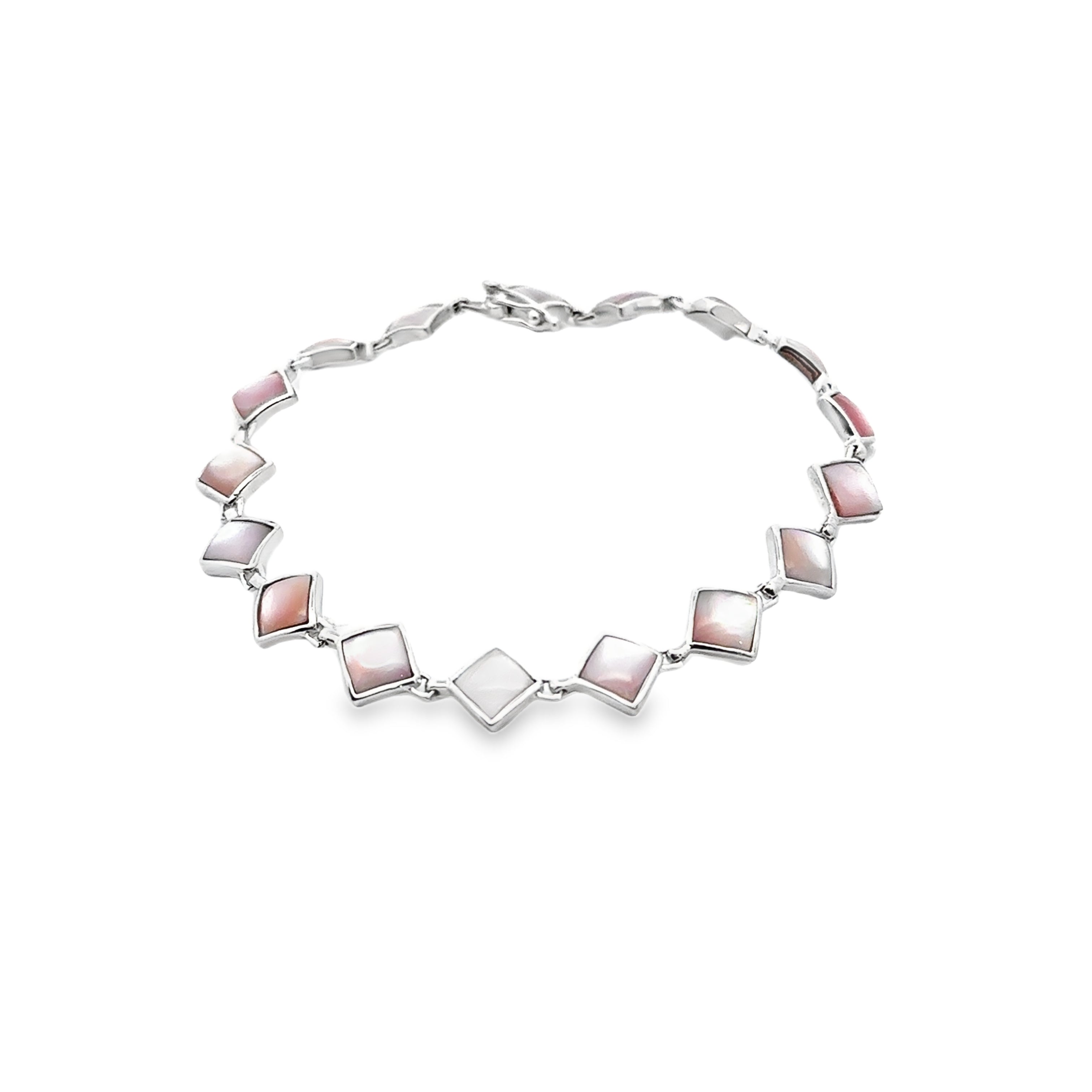 Sterling Silver Pink Mother of Pearl Square Link Tennis Bracelet