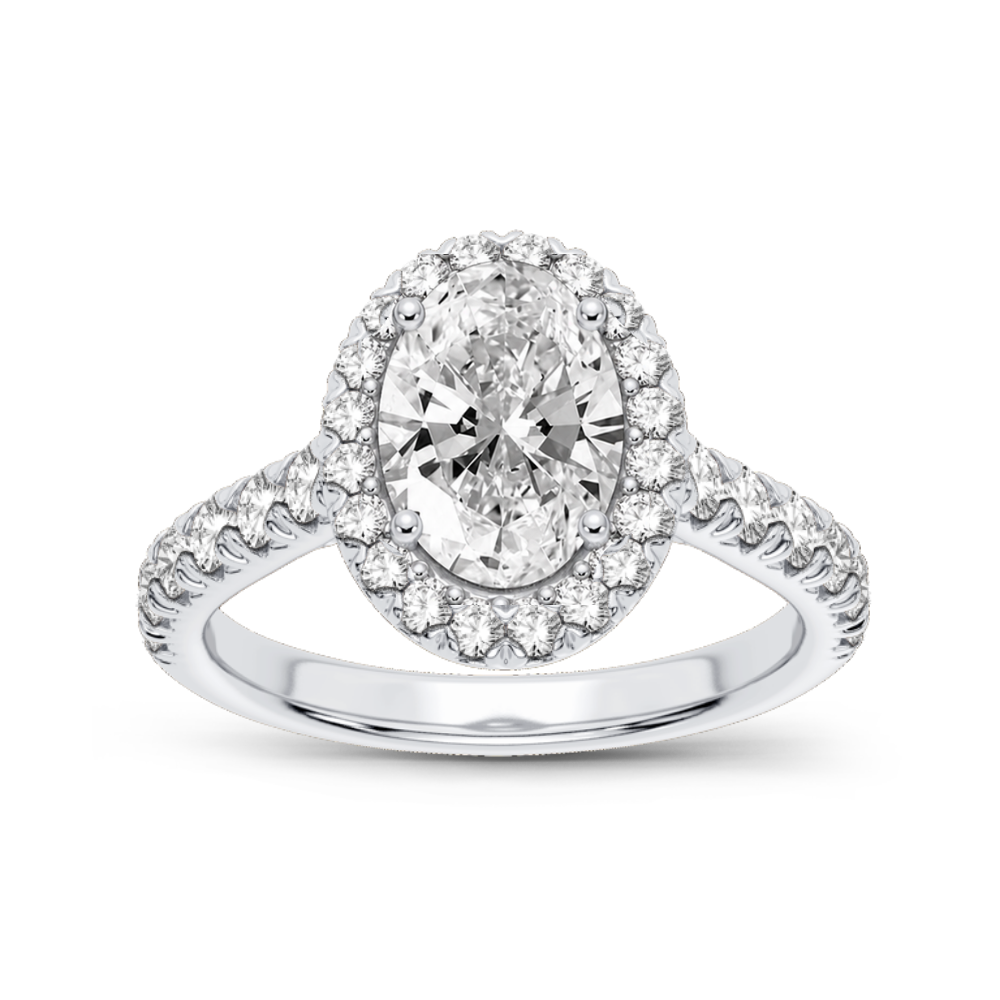 10K White Gold 1.63CTW. Oval Lab-Grown Diamond Halo Accented Engagement Ring