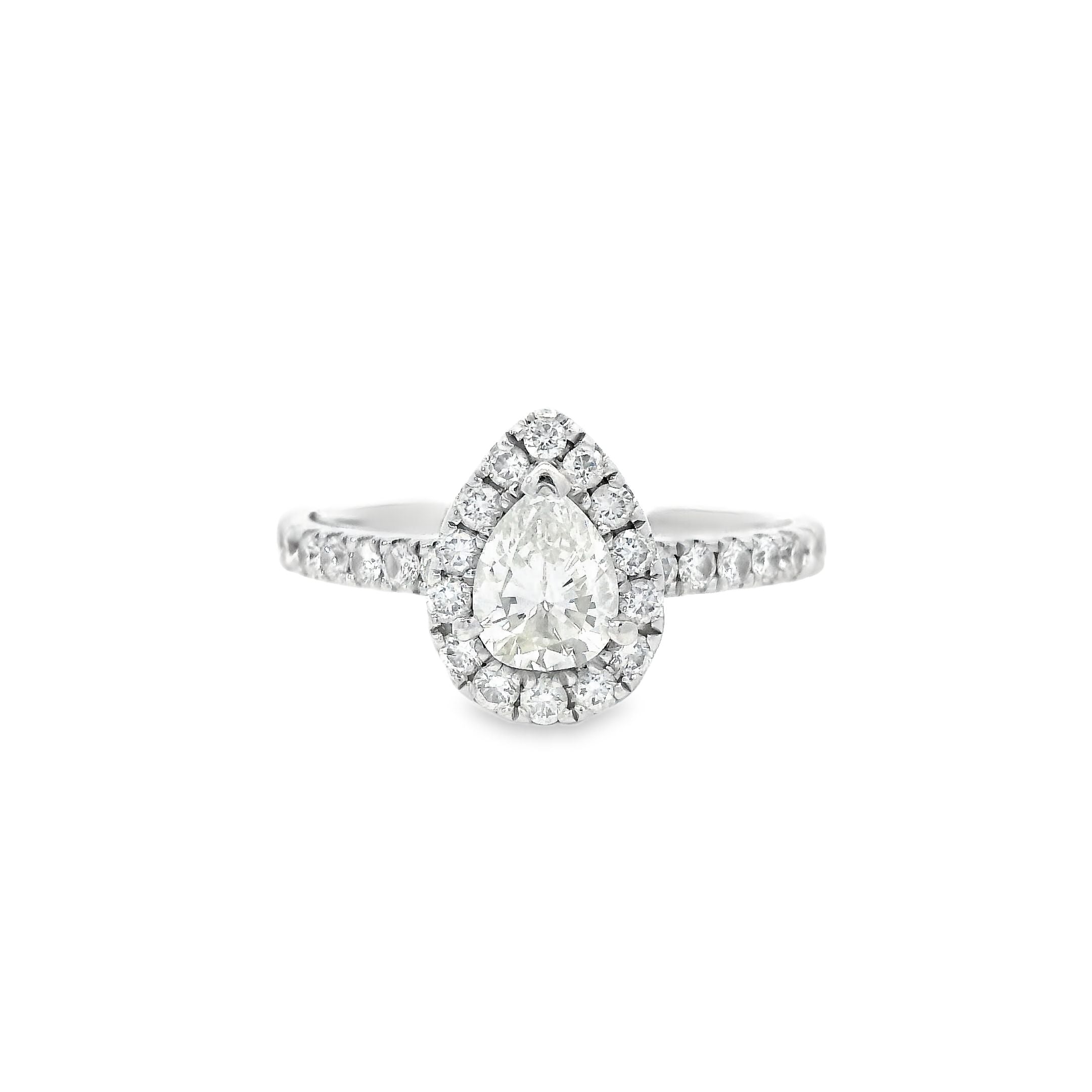 14K White Gold 3/4CT. Center Pear-Cut Diamond Halo Accented Engagement Ring