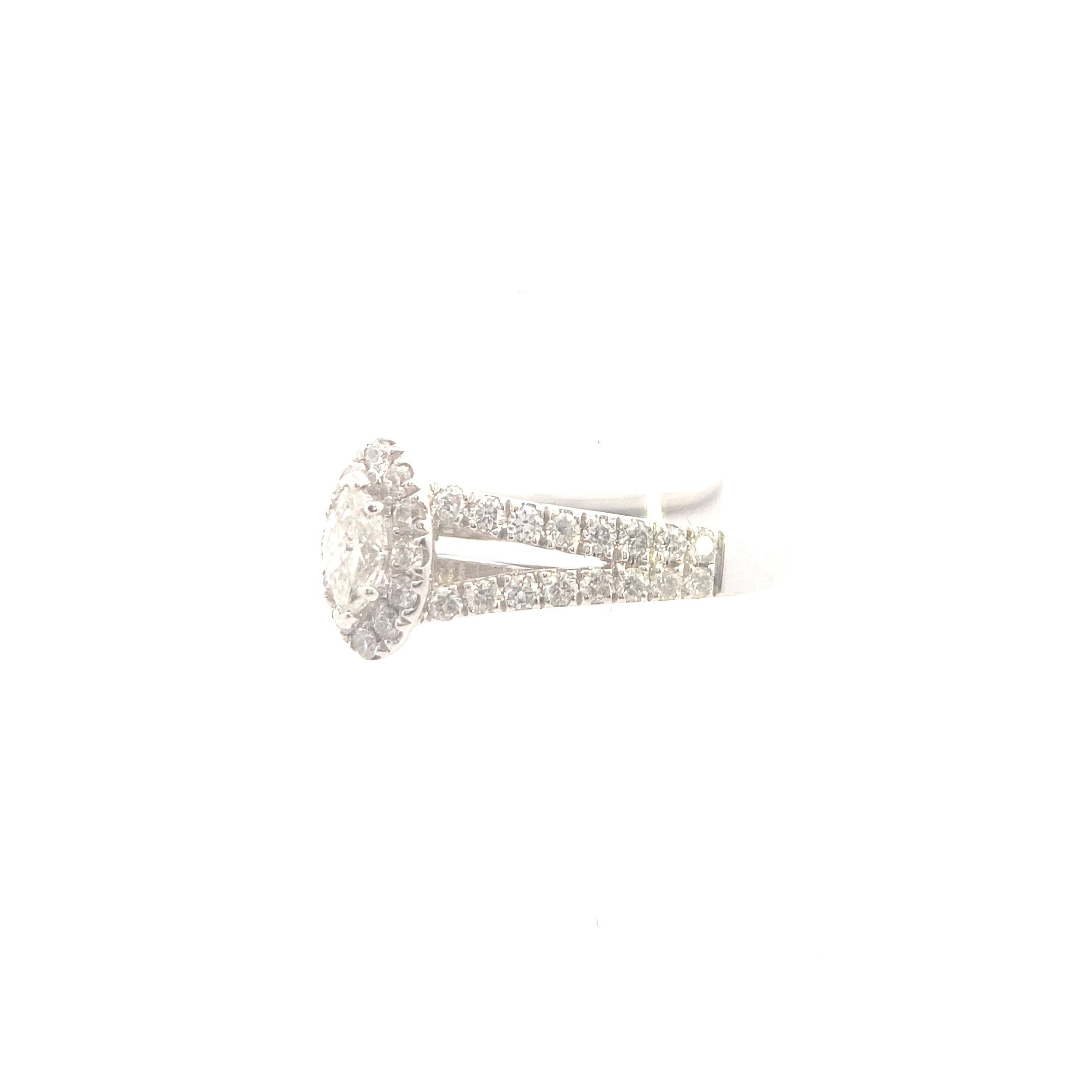 The "Layla" — 14K White Gold 1CTW. Diamond Marquise Halo Split-Shank Engagement Ring