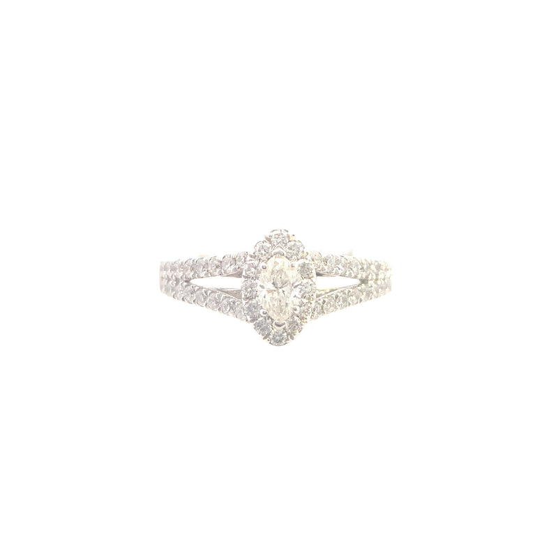 14K White Gold 1CT. Diamond Marquise Halo Split-Shank Engagement Ring