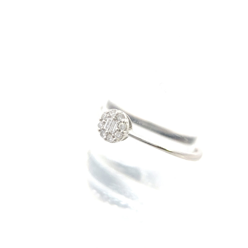 14K White Gold 1/10CT. Petite Diamond Baguette Halo Promise Ring