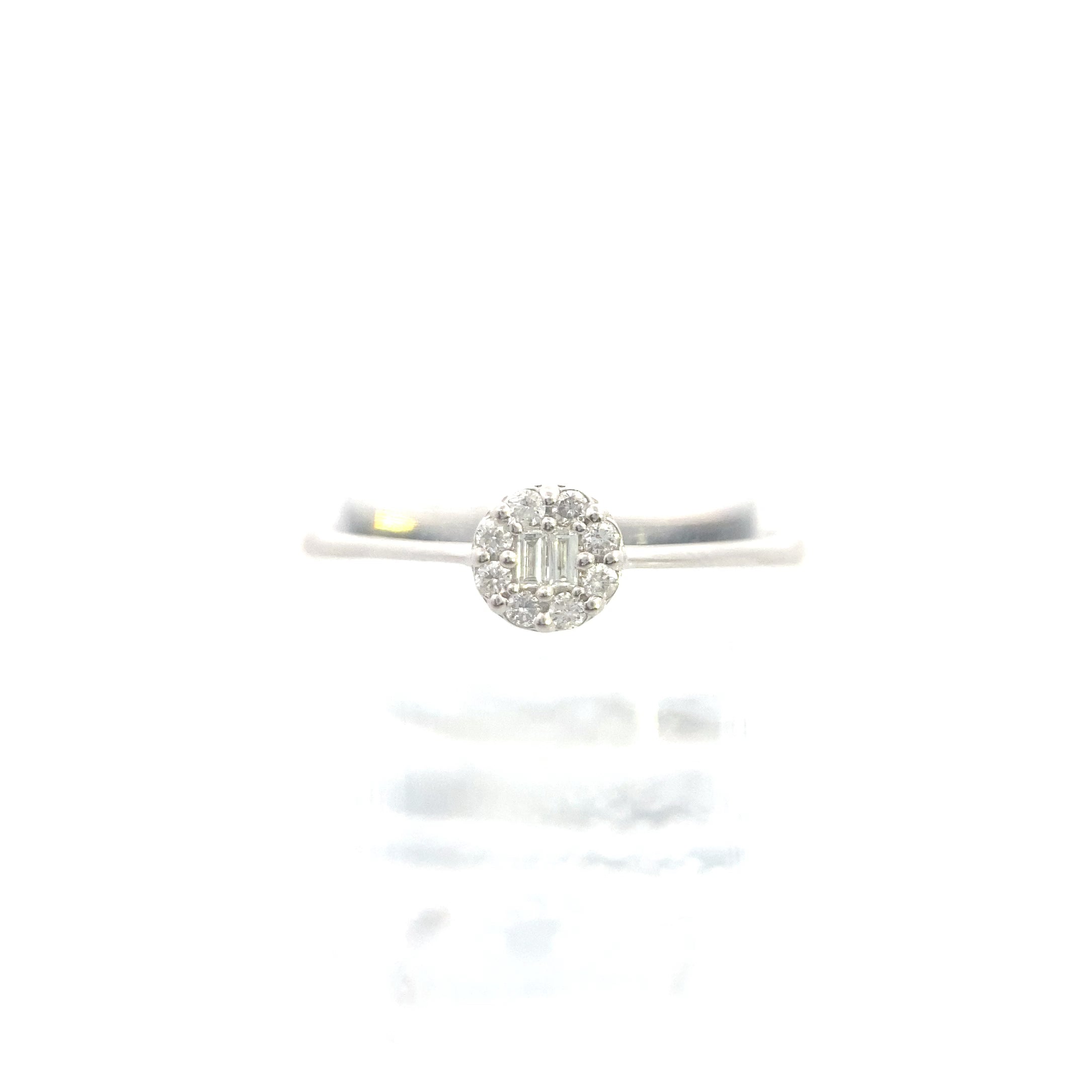 14K White Gold 1/10CT. Petite Diamond Baguette Halo Promise Ring