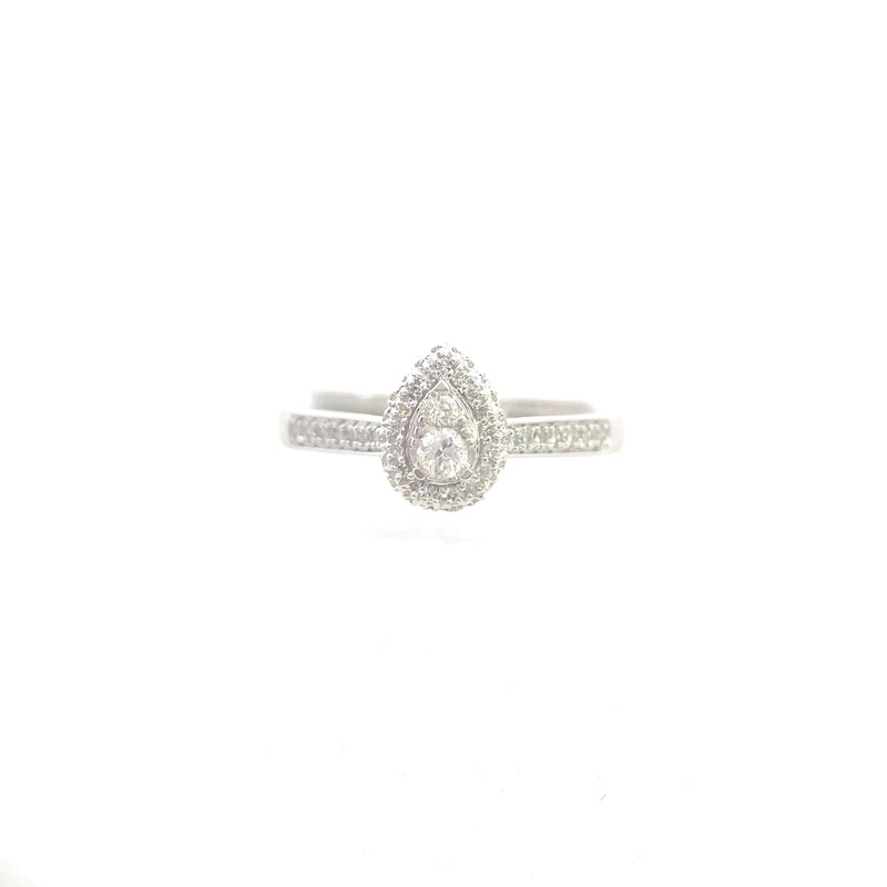 10K White Gold 1/3 CT. Diamond Pear Cluster Halo Engagement Ring