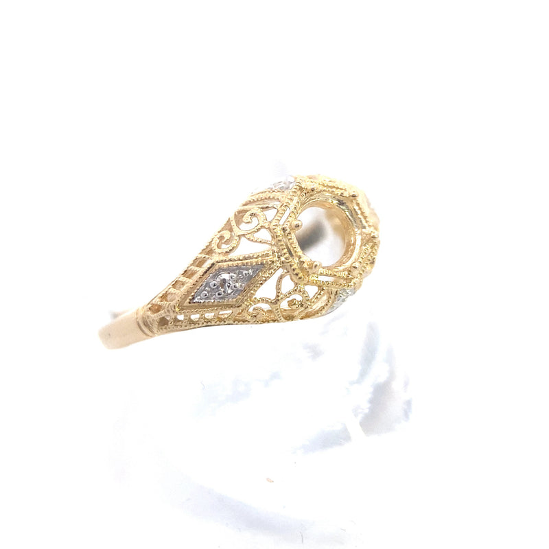 14K Yellow Gold Vintage-Inspired Diamond Filigree Semi-Mount Engagement Ring