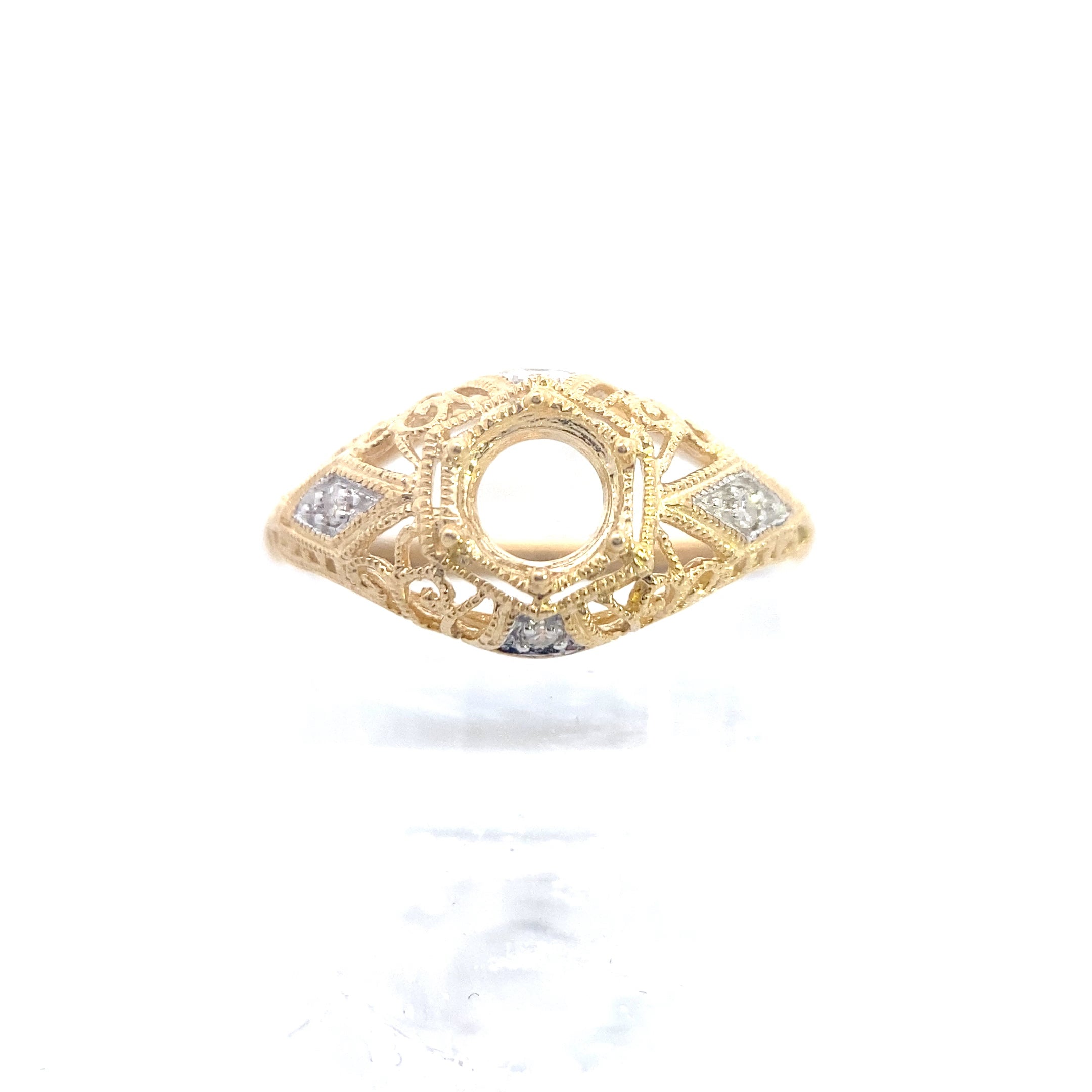 14K Yellow Gold Vintage-Inspired Diamond Filigree Semi-Mount Engagement Ring