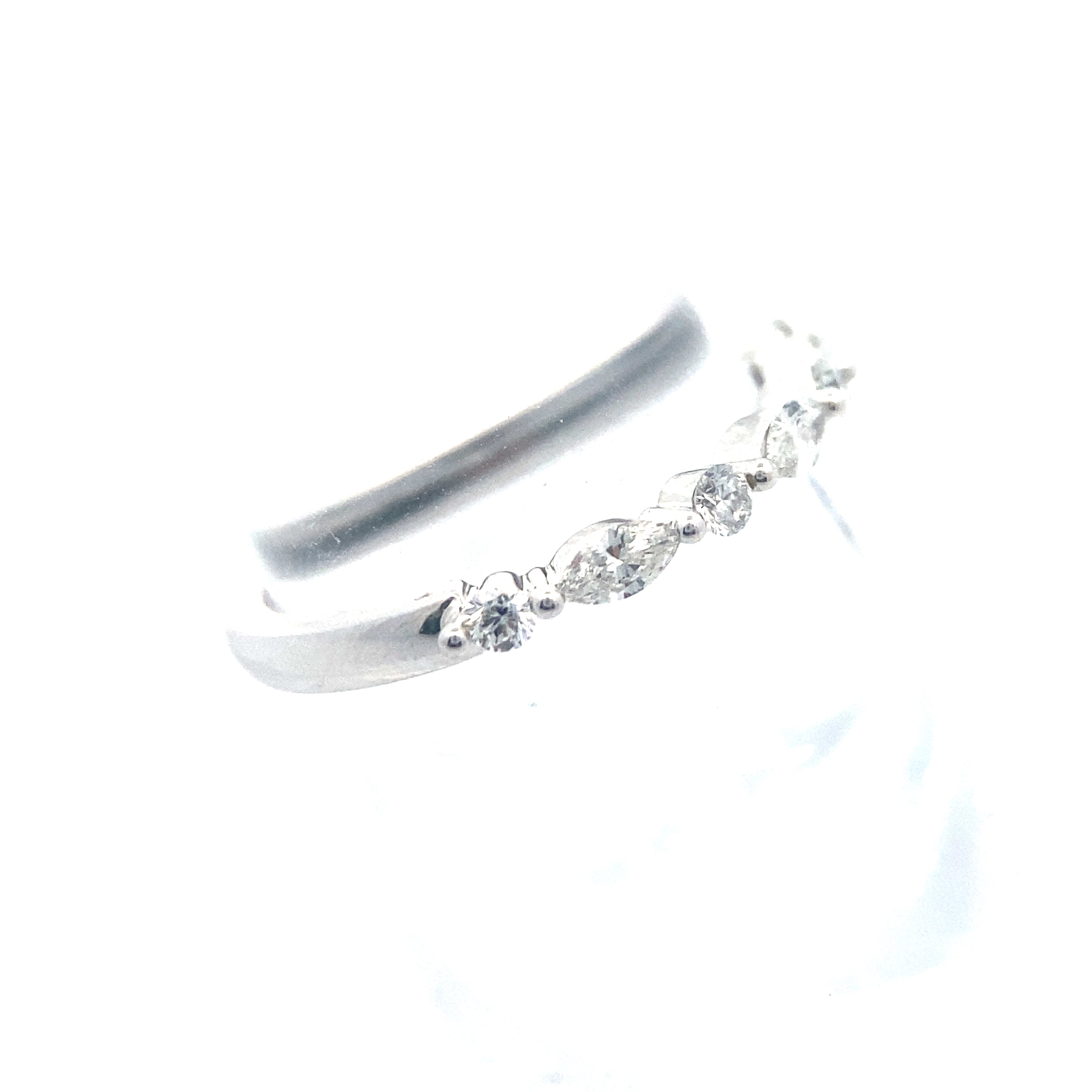 14K White Gold 1/8CT. Lab-Grown Diamond Marquise & Round Wedding Band