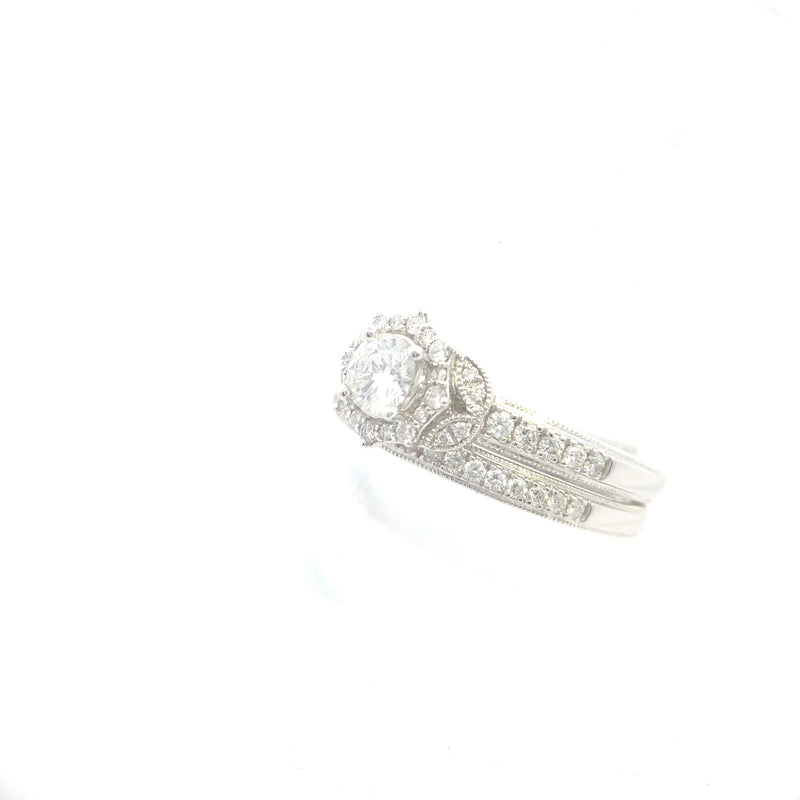 14K White Gold 3/4 CT Diamond Bridal Engagement Ring Set
