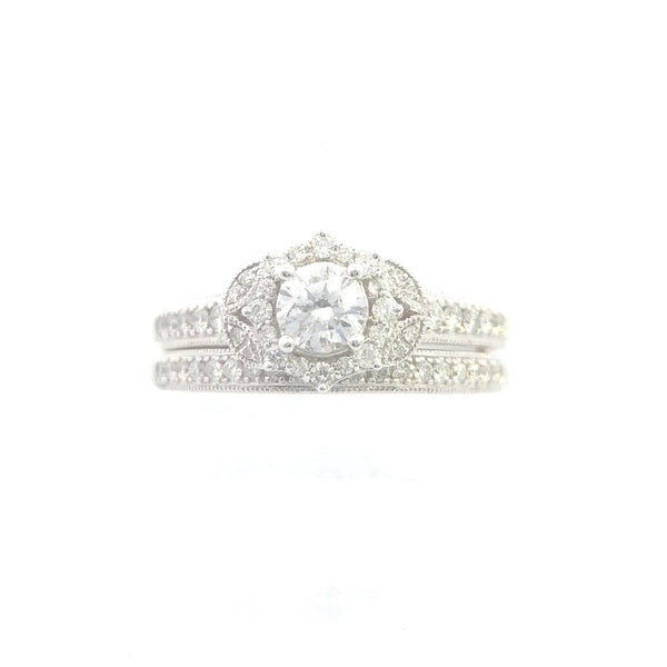 14K White Gold 3/4 CT Diamond Bridal Engagement Ring Set