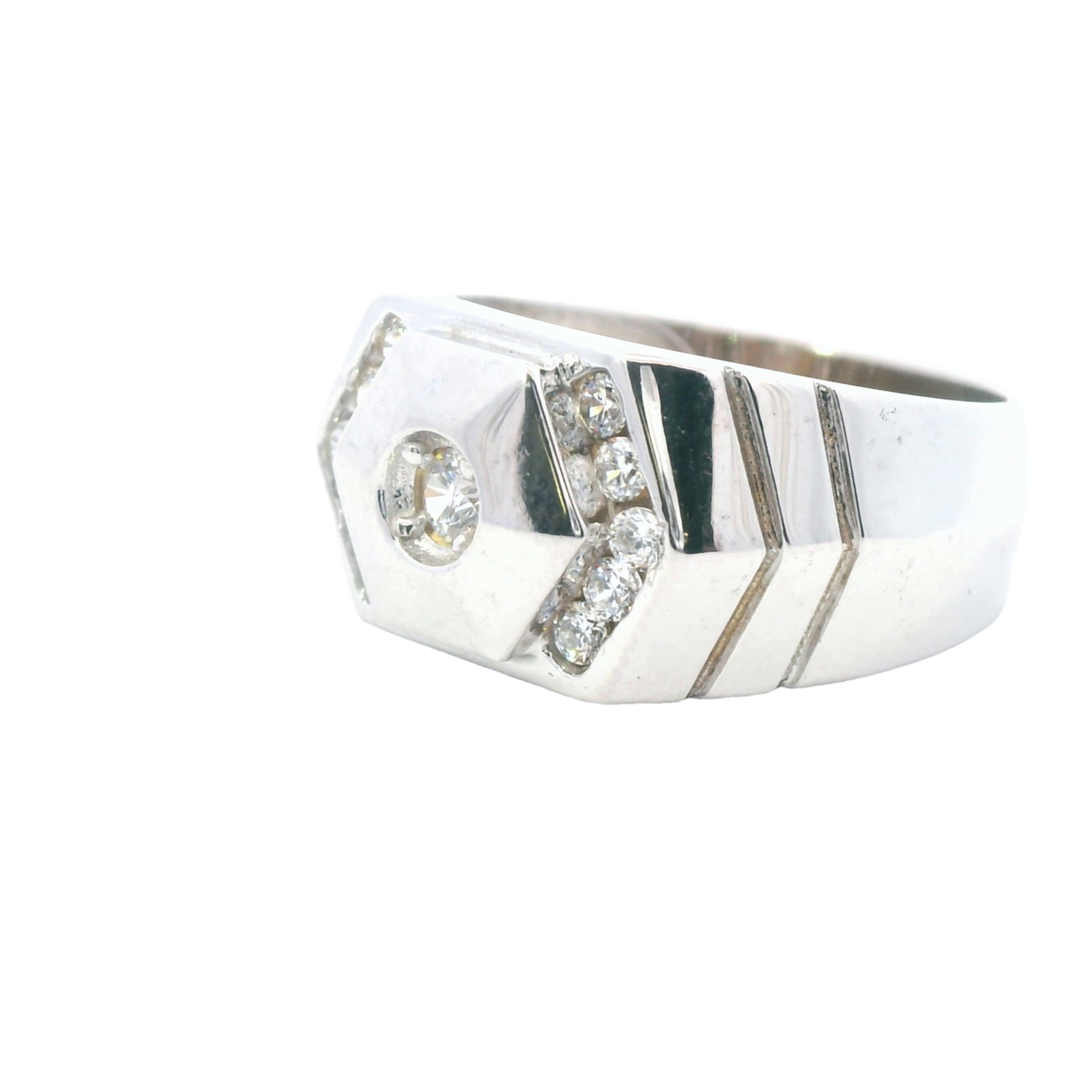 Estate Collection: 14K White Gold Hexagon  Round Stone Men's Band