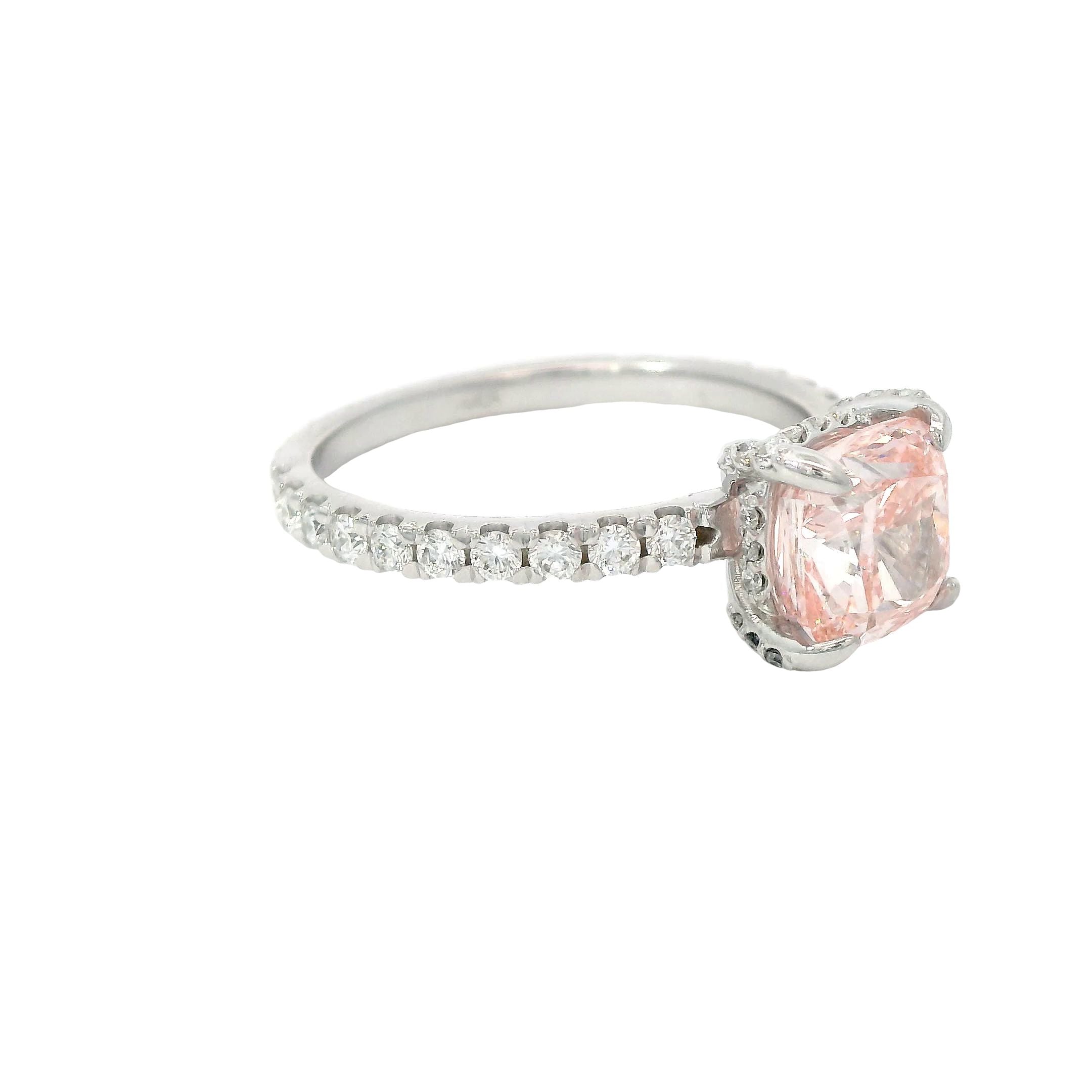 14K White Gold 2CT. Pink Cushion-Cut Lab-Grown Diamond Engagement Ring