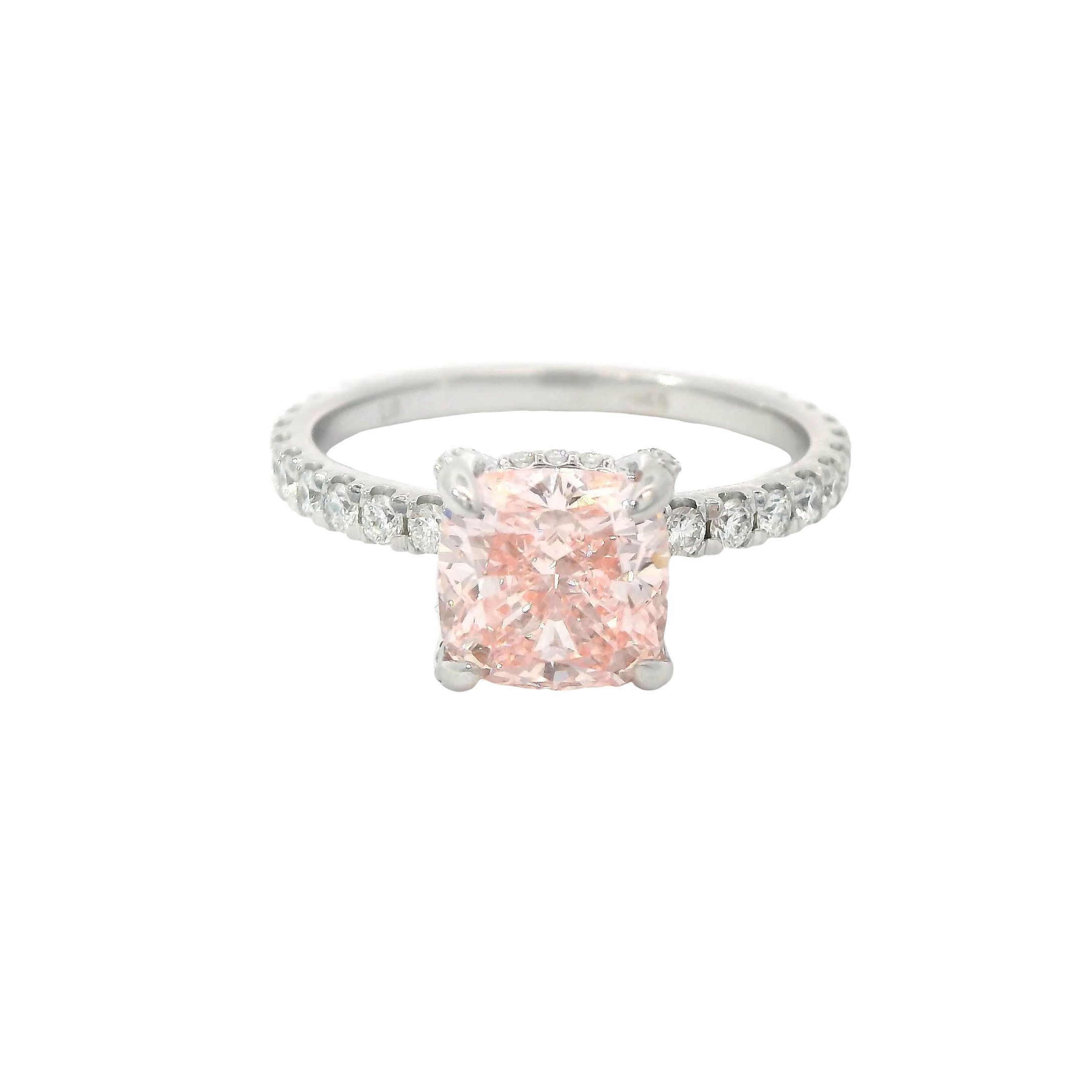 14K White Gold 2CT. Pink Cushion-Cut Lab-Grown Diamond Engagement Ring