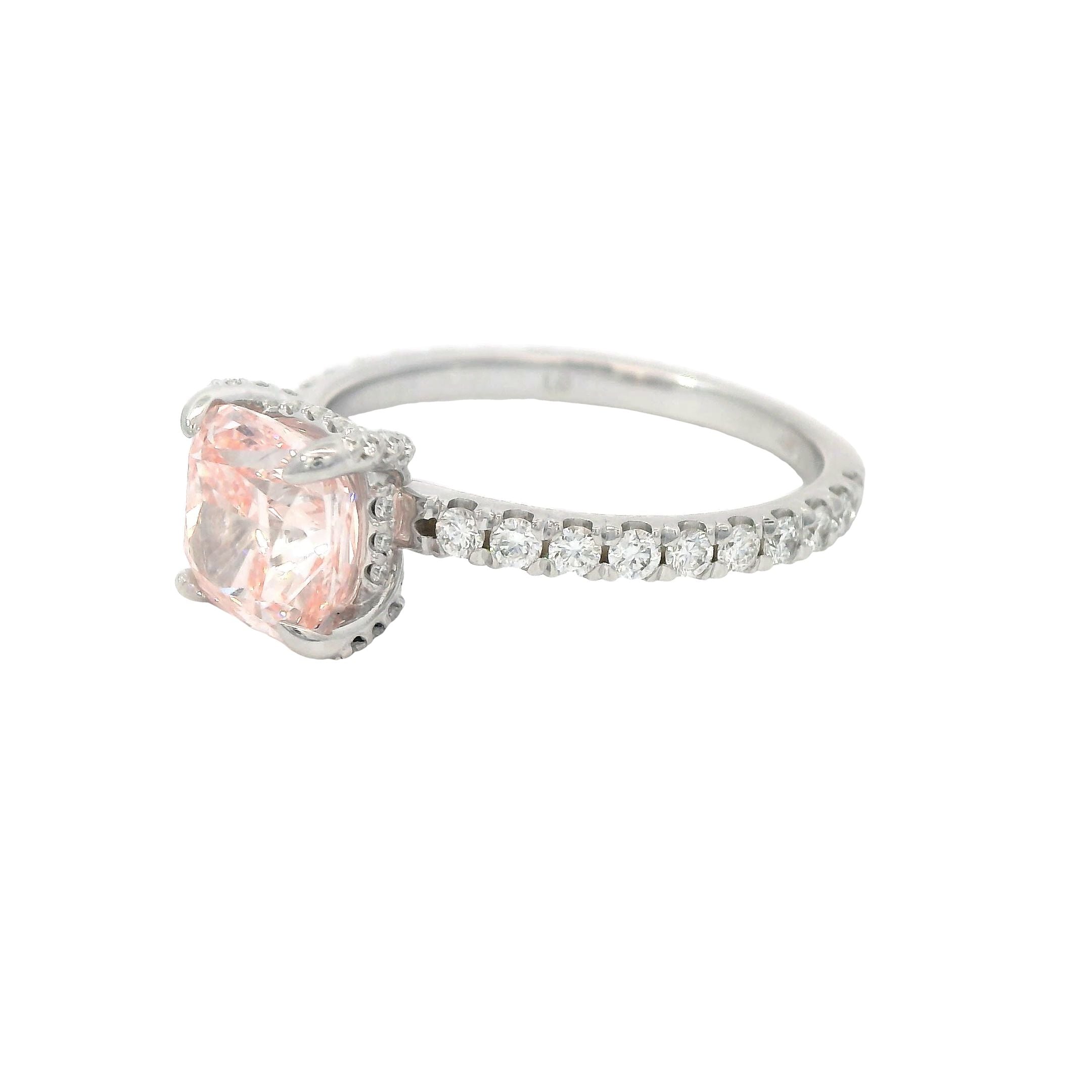 14K White Gold 2CT. Pink Cushion-Cut Lab-Grown Diamond Engagement Ring